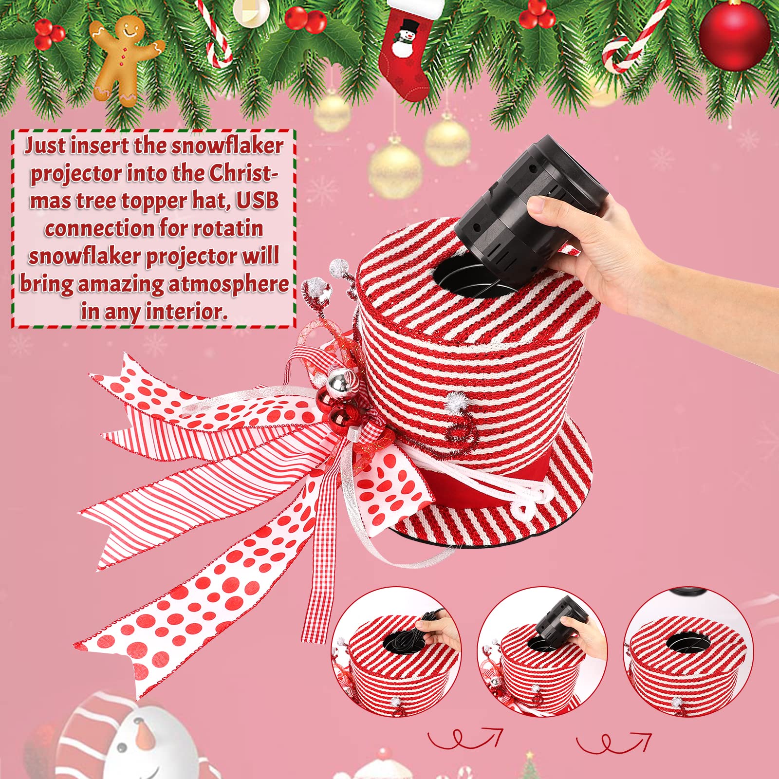 Foto 5 pulgar | Decoración Para Árbol De Navidad Hohotime Con Proyector Led 3d Y Lazo - Venta Internacional.