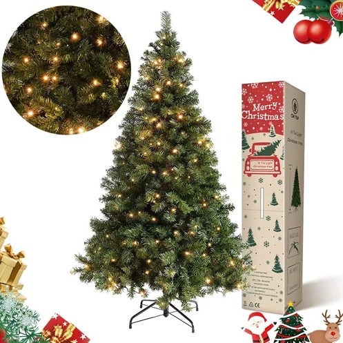 Árbol De Navidad Artificial Frondoso Con Luces De 2.10m Con 1100 Ramas Color Verde Incluye 400 Luces Cálidas $3,000