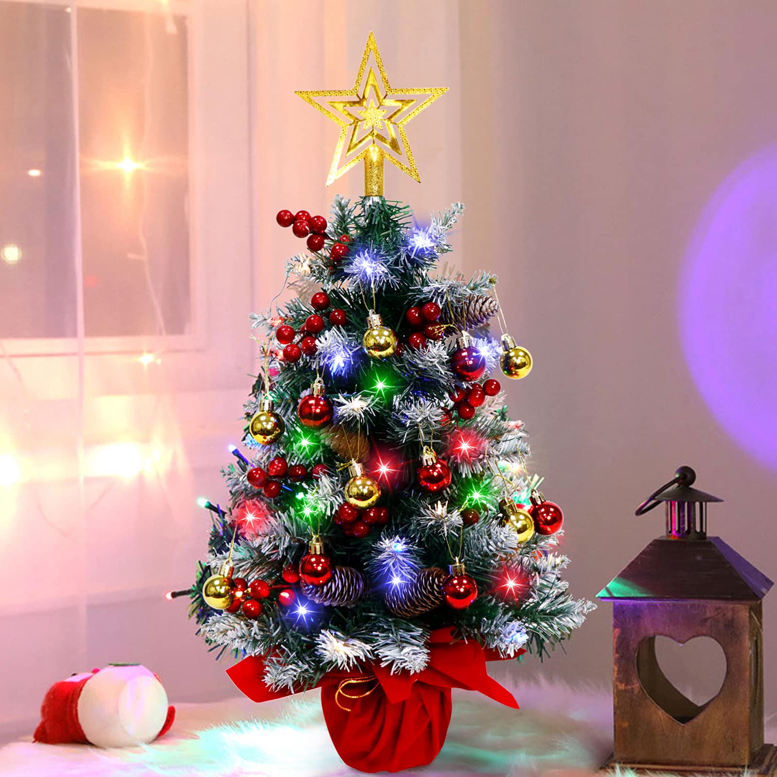 Foto 2 pulgar | Árbol De Navidad Aerwo Mini De 60 Cm Con Luces Led Transparentes Para Mesa - Venta Internacional.