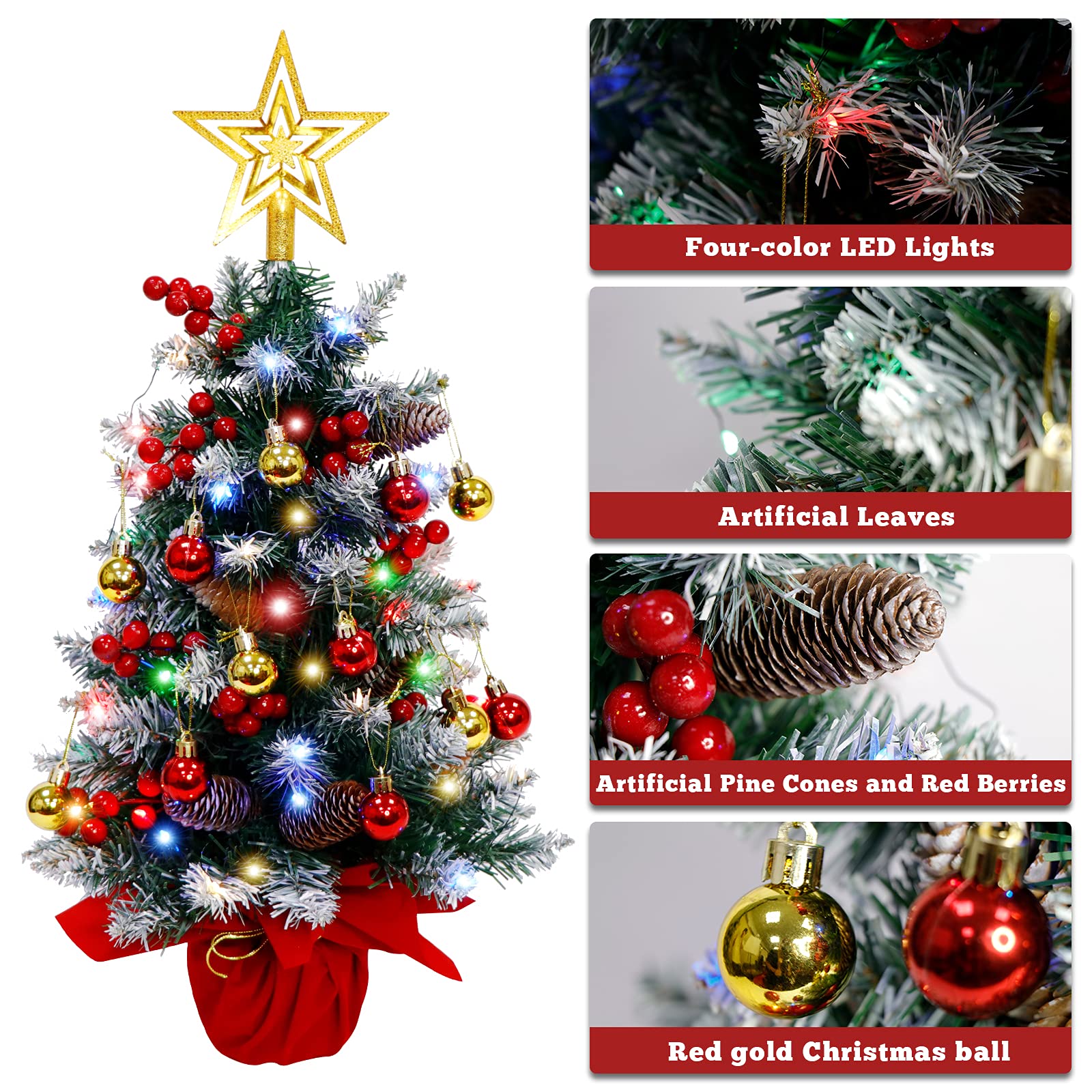 Foto 4 pulgar | Árbol De Navidad Aerwo Mini De 60 Cm Con Luces Led Transparentes Para Mesa - Venta Internacional.