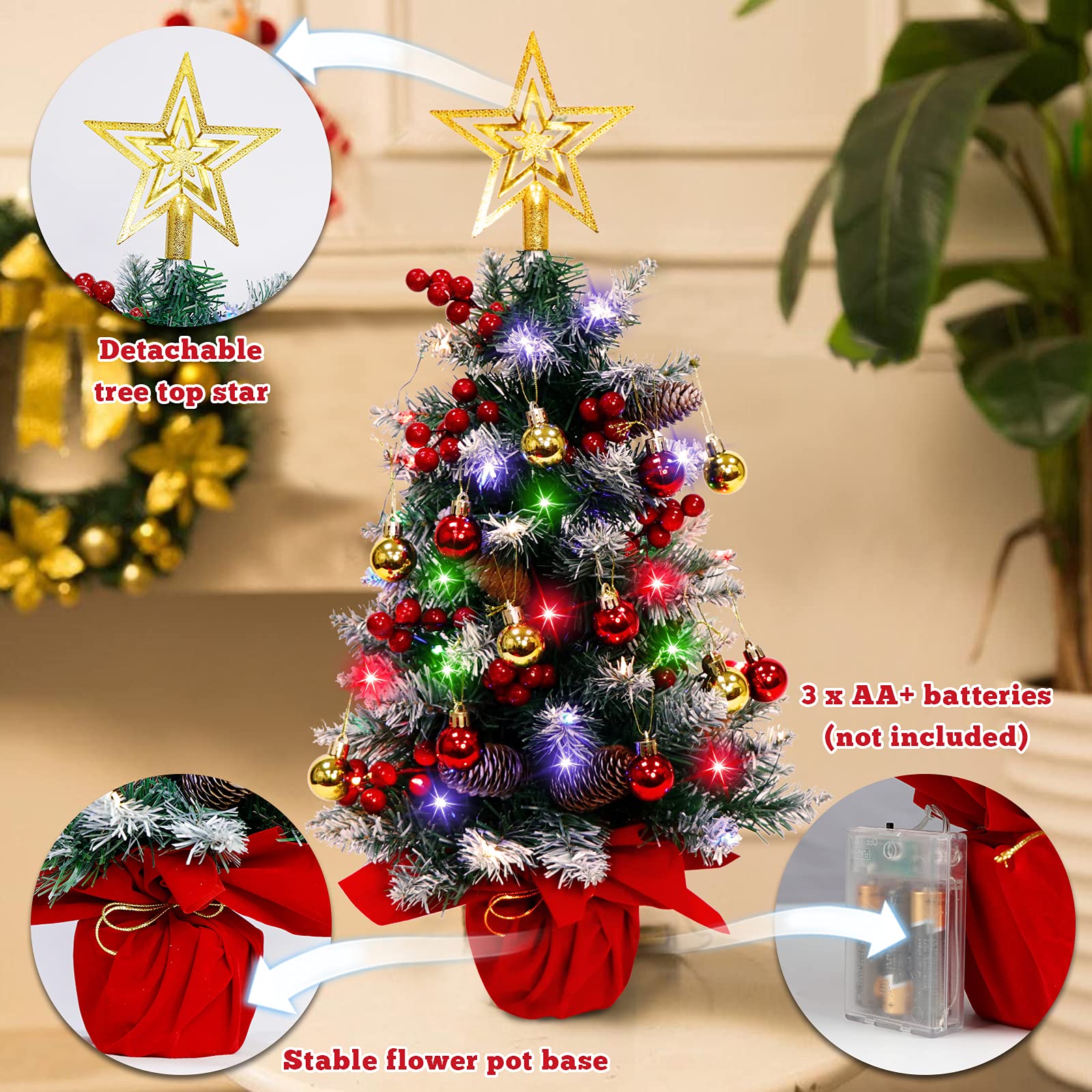 Foto 6 pulgar | Árbol De Navidad Aerwo Mini De 60 Cm Con Luces Led Transparentes Para Mesa - Venta Internacional.