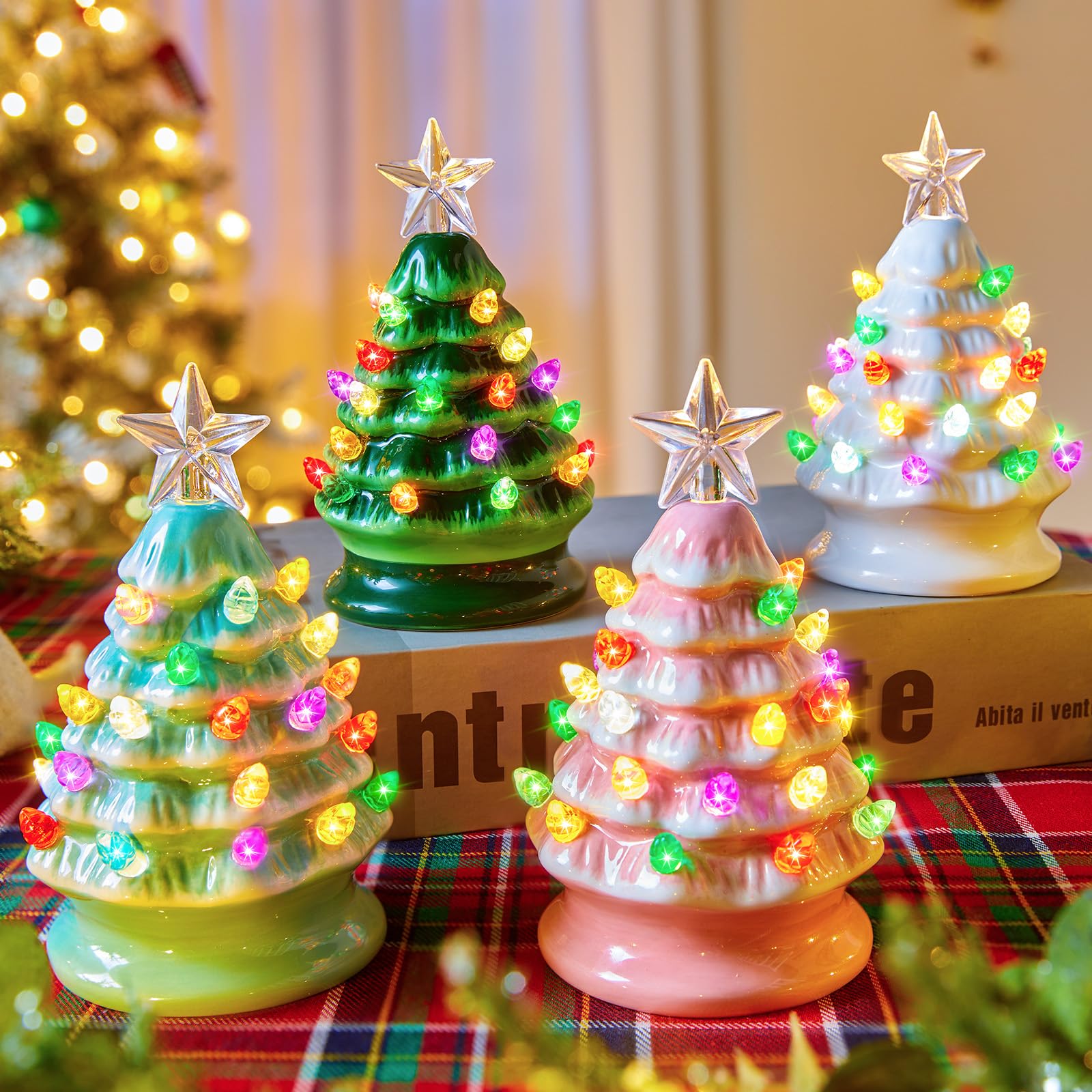 Foto 1 | Juego De Árbol De Navidad Brightown De Cerámica De 5 Pulgadas, Paquete De 4 Con Led - Venta Internacional.