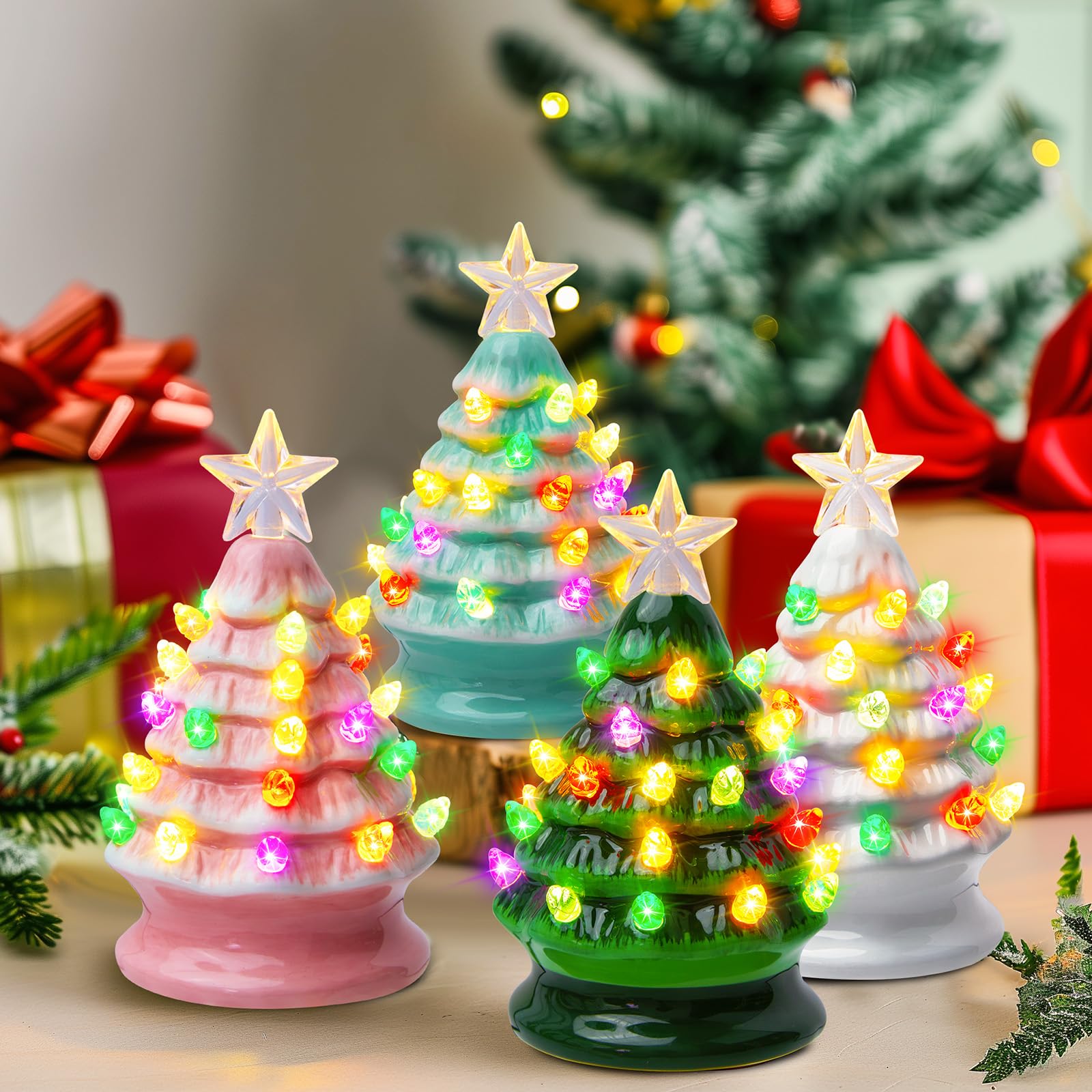 Foto 5 | Juego De Árbol De Navidad Brightown De Cerámica De 5 Pulgadas, Paquete De 4 Con Led - Venta Internacional.