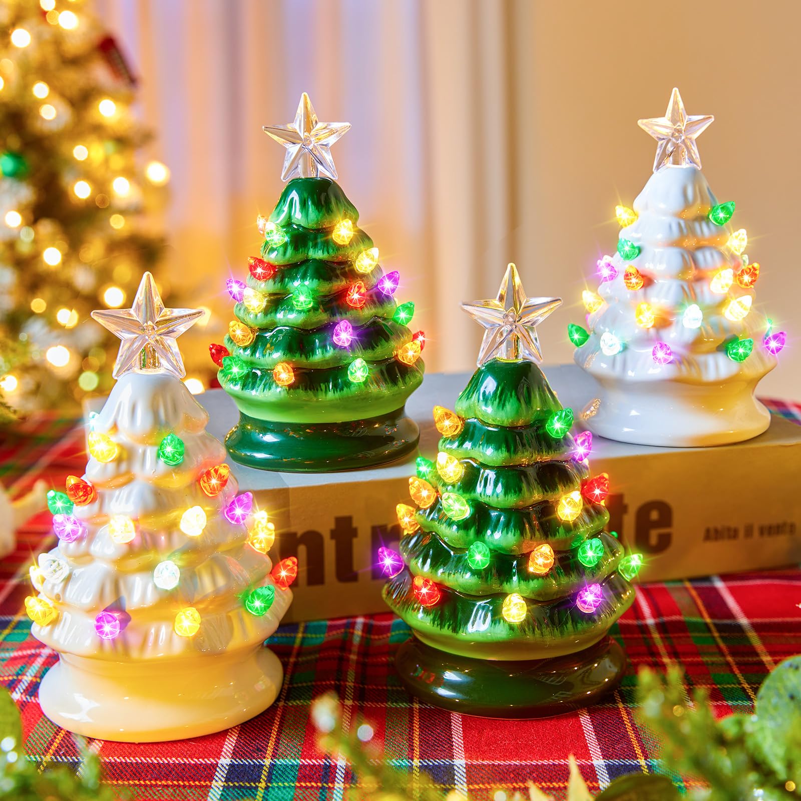 Foto 1 | Juego De Árbol De Navidad Brightown De Cerámica De 5 Pulgadas, Paquete De 4 Con Luces - Venta Internacional.