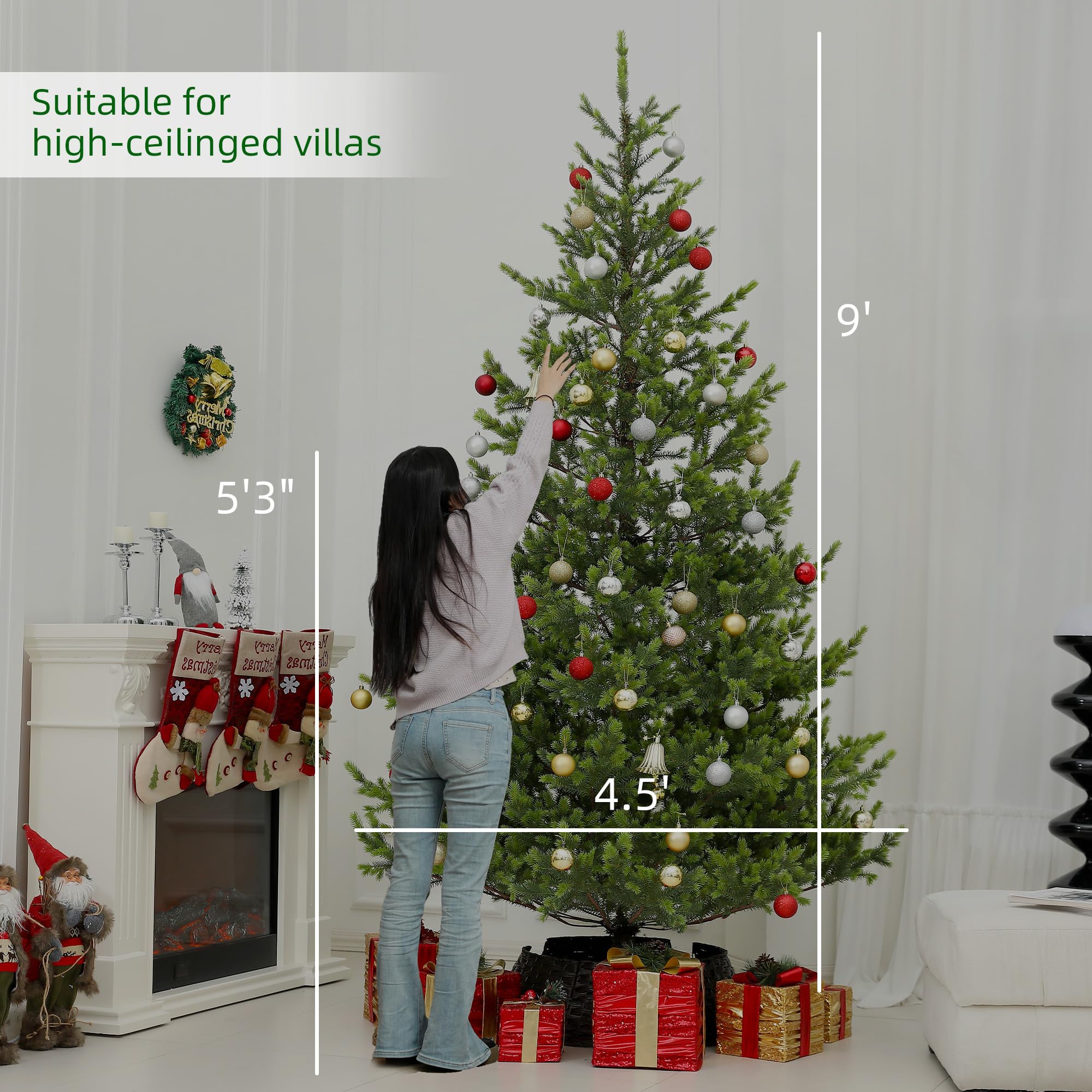 Foto 5 | Árbol De Navidad Homcom, Artificial, Escaso, Realista, De 9 Pies - Venta Internacional.