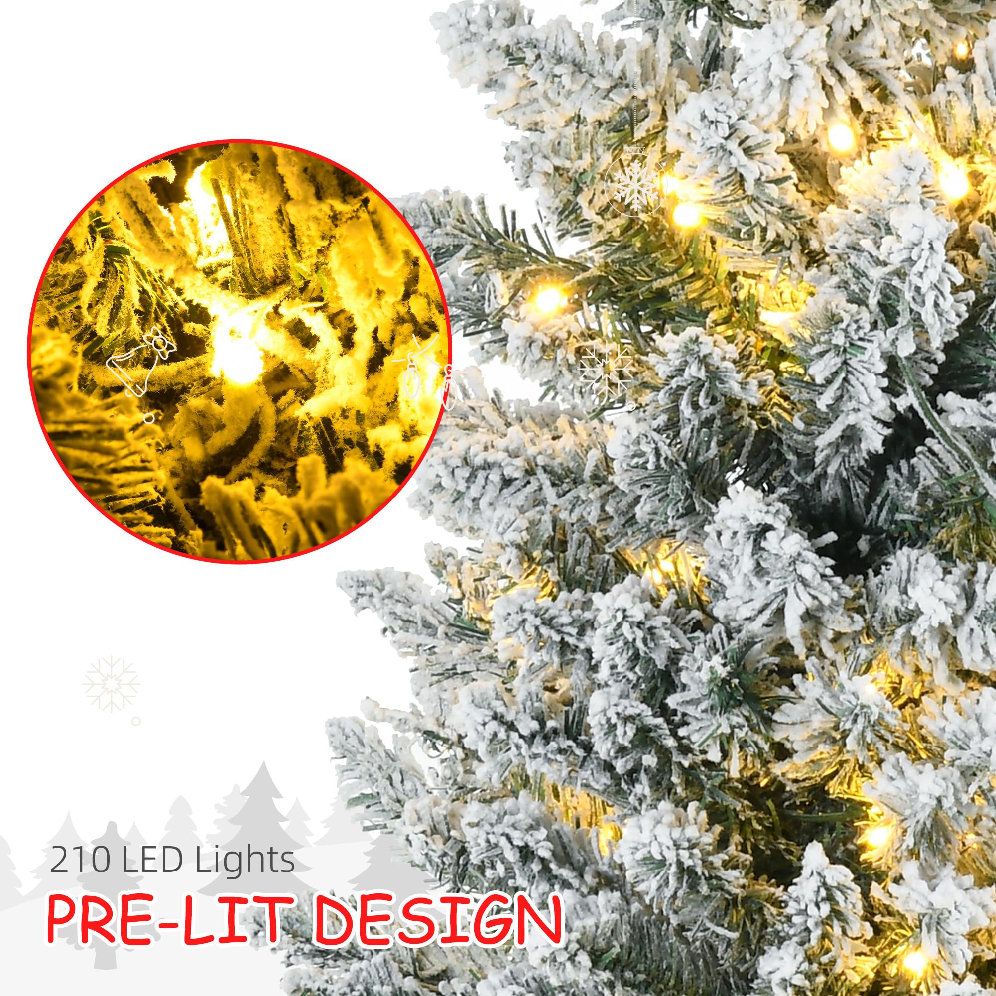 Foto 5 pulgar | Árbol De Navidad Homcom 210 Luces Led De Color Blanco Cálido De 7 Pies De Altura - Venta Internacional.