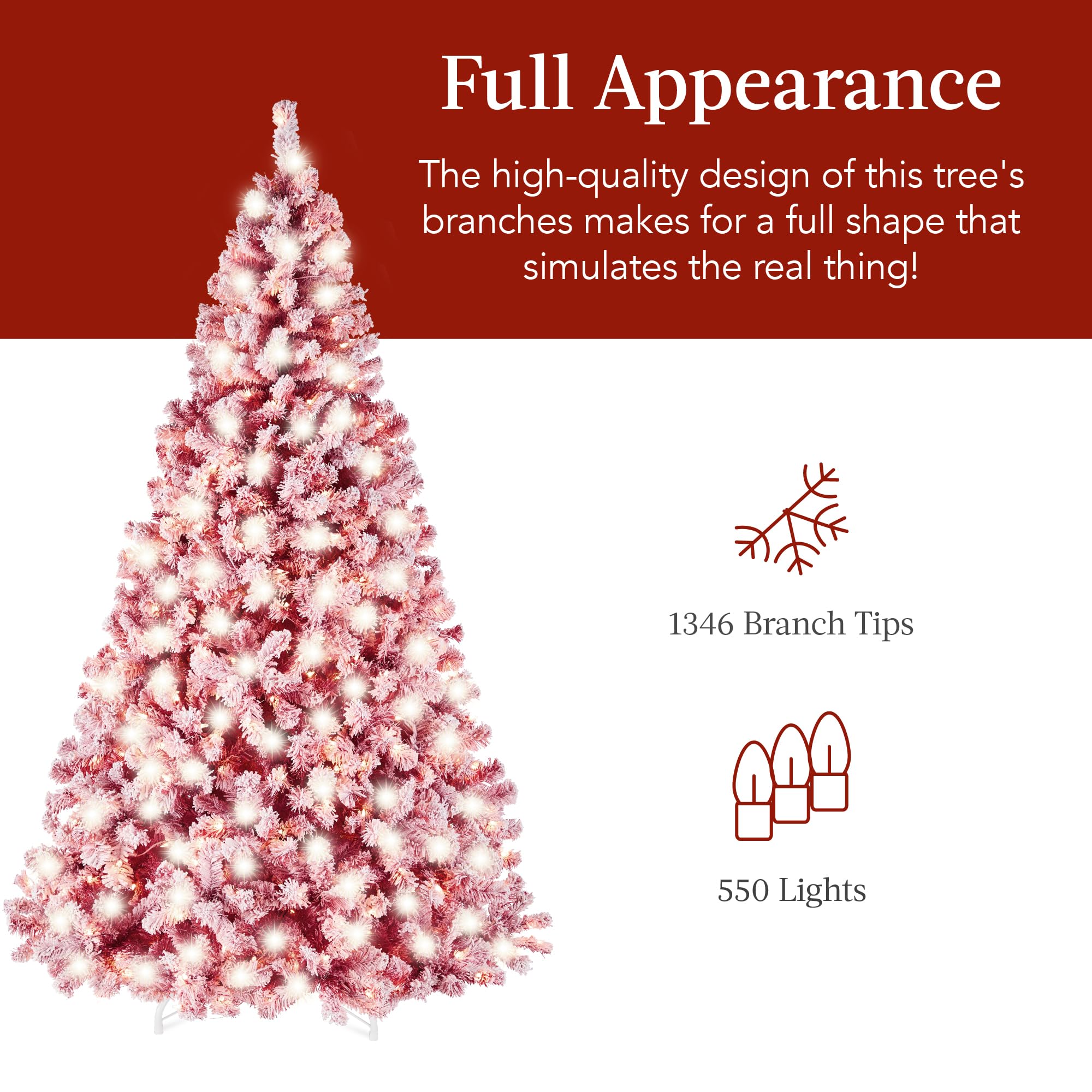 Foto 5 | Árbol De Navidad Best Choice Products, Preiluminado, Rojo, 7.5 Pies Con 550 - Venta Internacional.