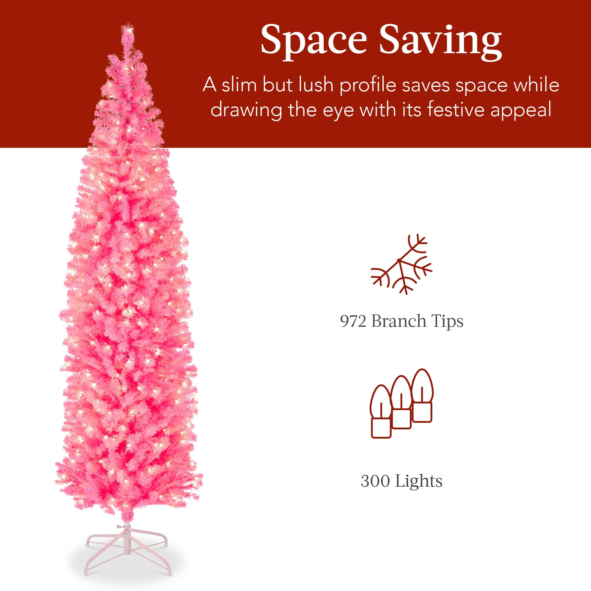 Foto 6 pulgar | Árbol De Navidad Best Choice Products, Color Rosa, 2,3 M, Con Luces - Venta Internacional.