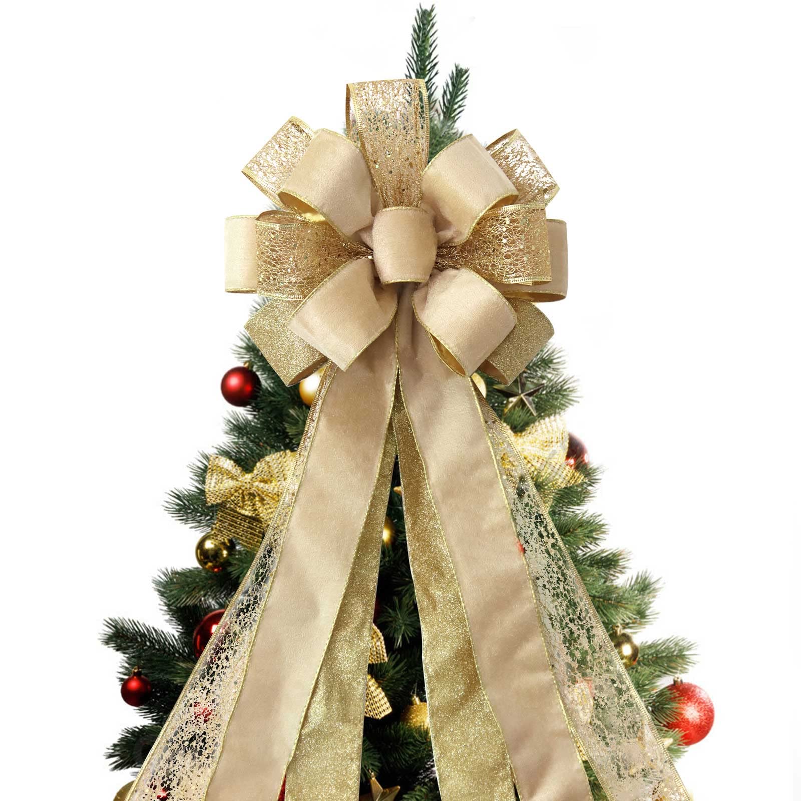 Foto 2 pulgar | Lazo Para Adorno Para Árbol De Navidad, Color Dorado Champán, 43 X 13 Cm, Purpurina - Venta Internacional.