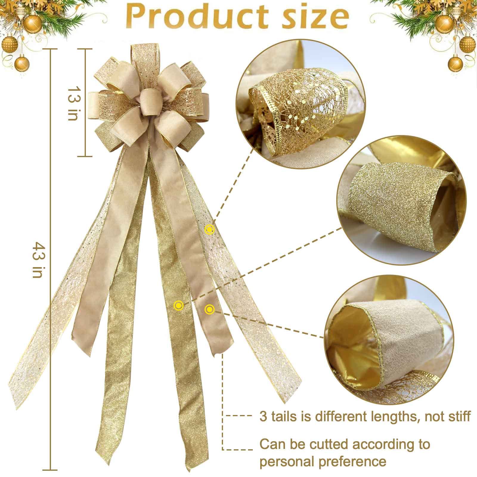Foto 3 | Lazo Para Adorno Para Árbol De Navidad, Color Dorado Champán, 43 X 13 Cm, Purpurina - Venta Internacional.