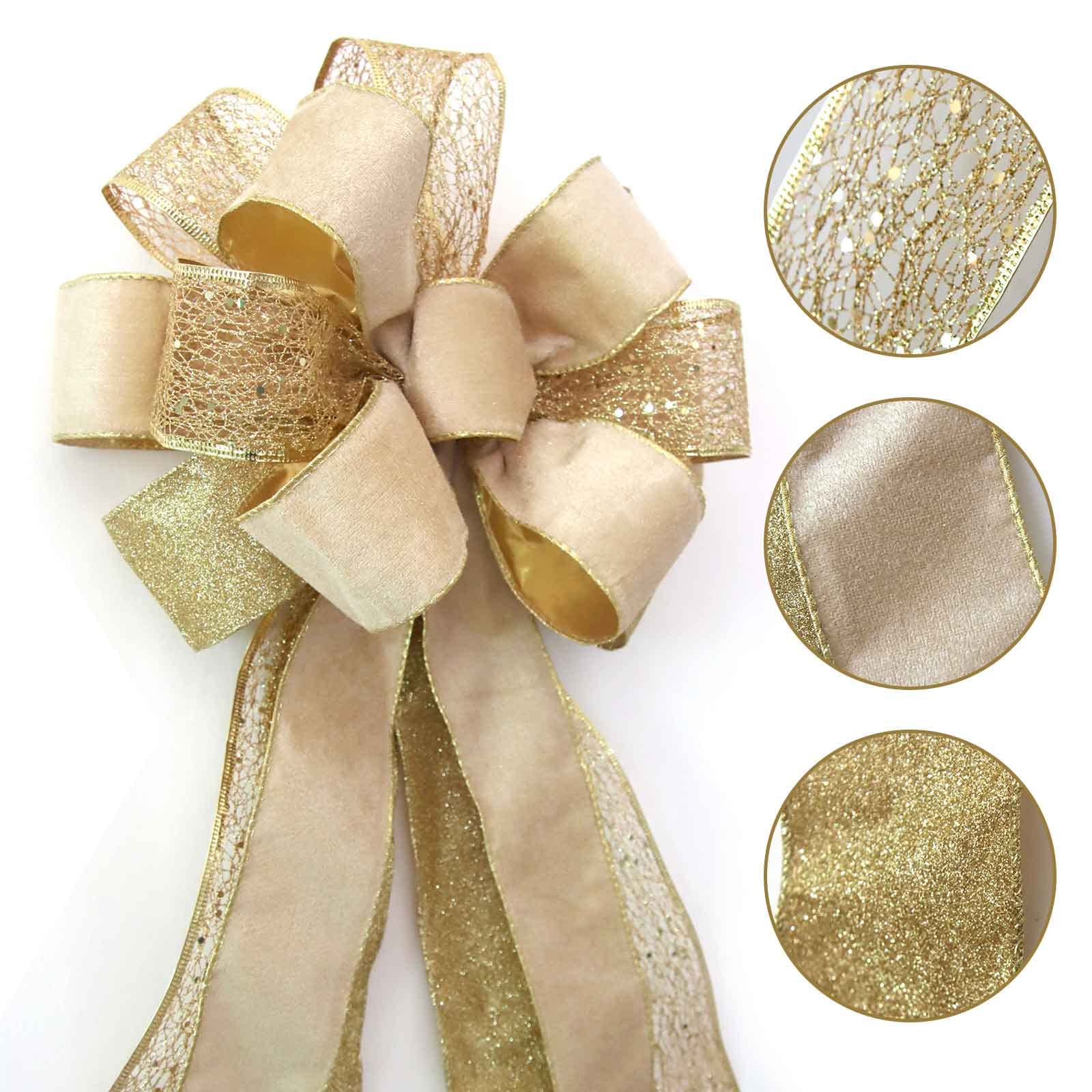 Foto 5 pulgar | Lazo Para Adorno Para Árbol De Navidad, Color Dorado Champán, 43 X 13 Cm, Purpurina - Venta Internacional.