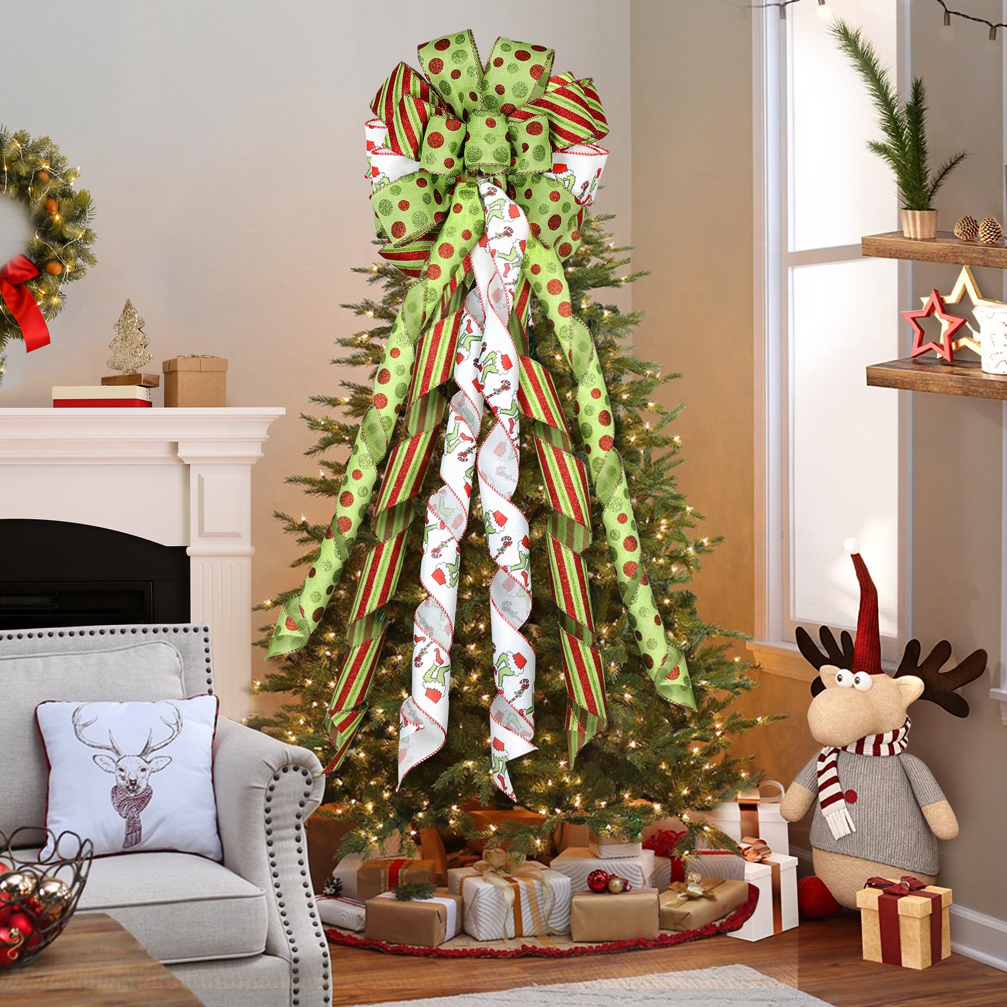 Foto 3 pulgar | Corona Con Forma De Lazo Para Adornar El Árbol De Navidad, 120 Cm, Grande, Rojo Y Verde Brillante - Venta Internacional