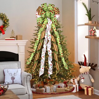Foto 2 | Corona Con Forma De Lazo Para Adornar El Árbol De Navidad, 120 Cm, Grande, Rojo Y Verde Brillante - Venta Internacional