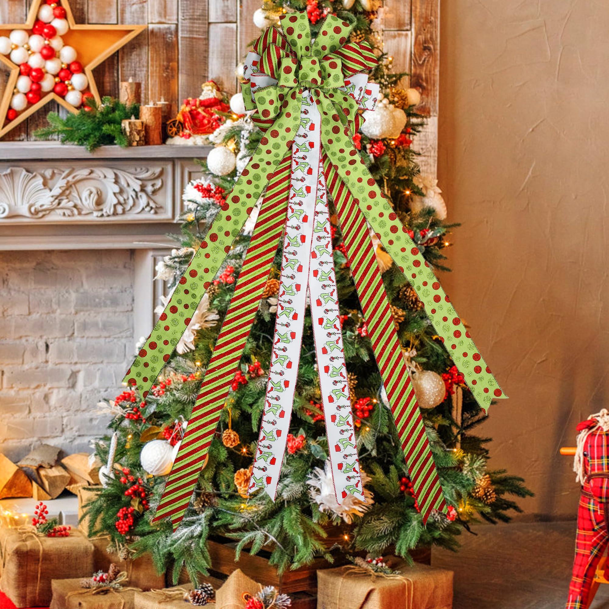 Foto 5 pulgar | Corona Con Forma De Lazo Para Adornar El Árbol De Navidad, 120 Cm, Grande, Rojo Y Verde Brillante - Venta Internacional
