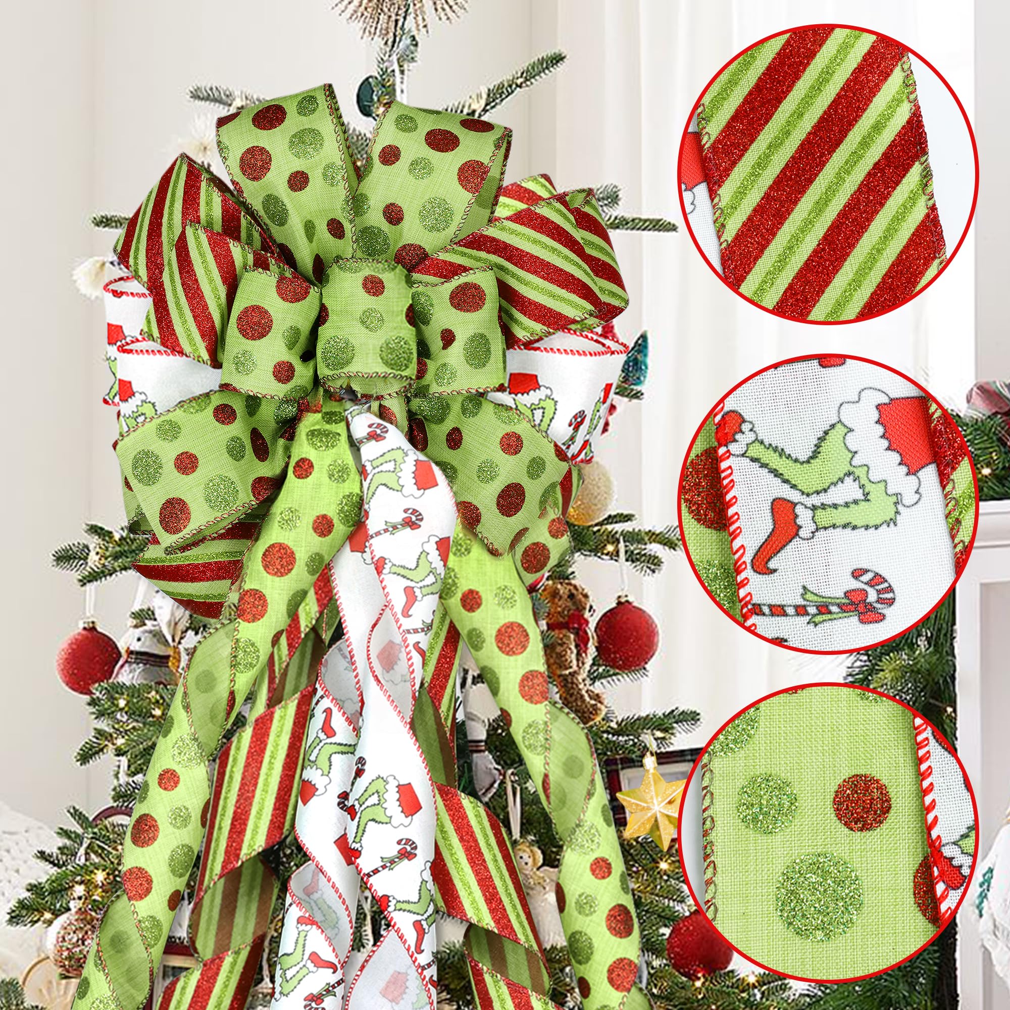 Foto 6 pulgar | Corona Con Forma De Lazo Para Adornar El Árbol De Navidad, 120 Cm, Grande, Rojo Y Verde Brillante - Venta Internacional