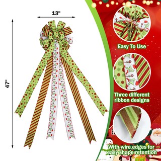 Foto 6 | Corona Con Forma De Lazo Para Adornar El Árbol De Navidad, 120 Cm, Grande, Rojo Y Verde Brillante - Venta Internacional