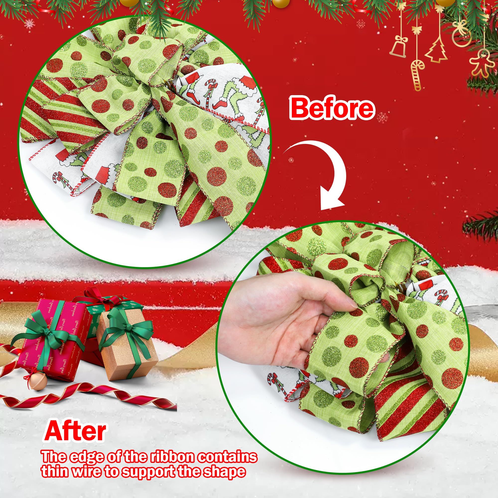 Foto 8 pulgar | Corona Con Forma De Lazo Para Adornar El Árbol De Navidad, 120 Cm, Grande, Rojo Y Verde Brillante - Venta Internacional