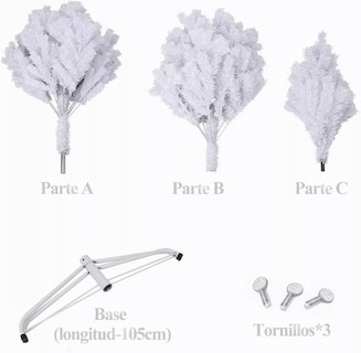 Foto 2 | Árbol De Navidad Artificial Pino Blanco Navideño Base Metal Blanco 1.95m