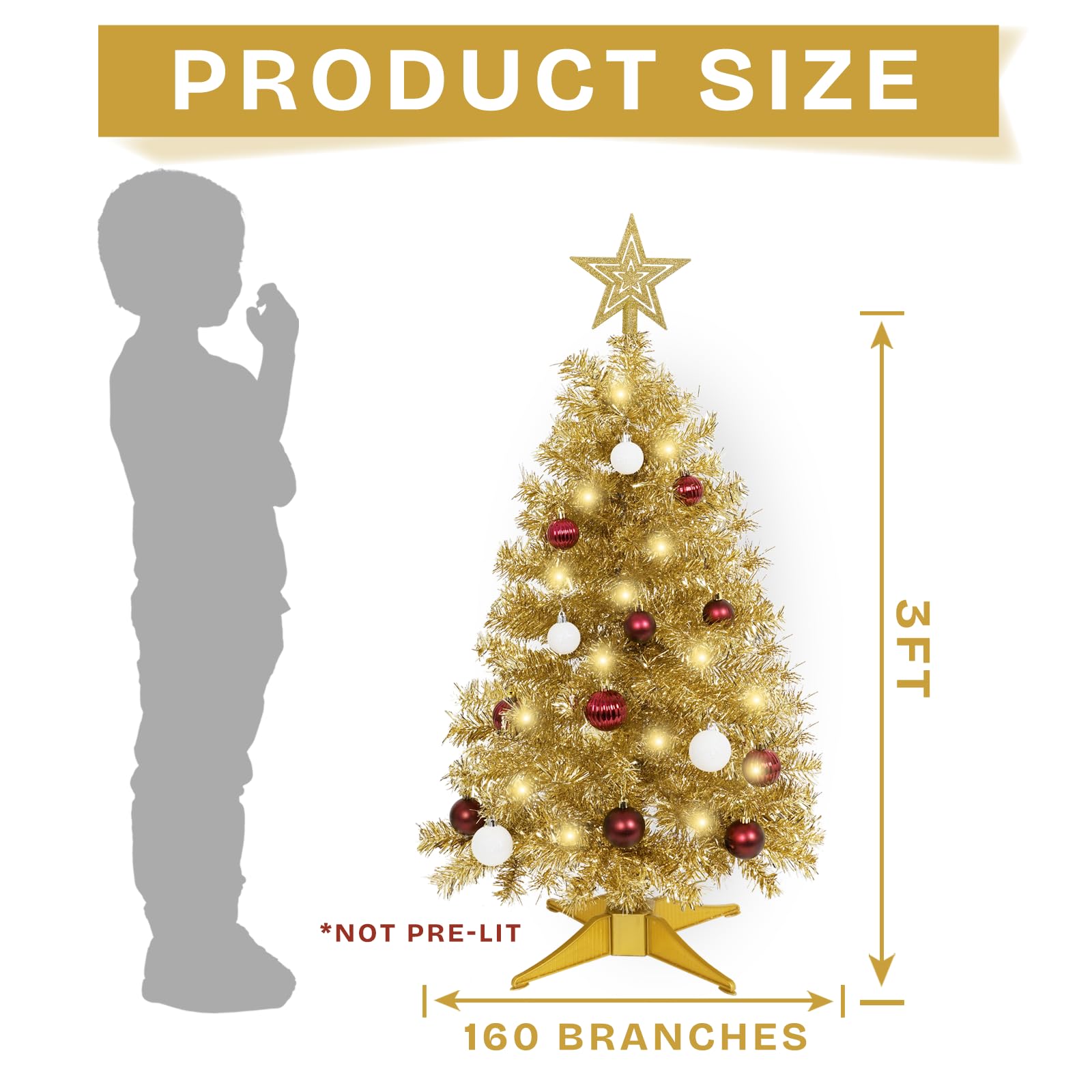 Foto 2 | Árbol De Navidad Sunshine Champagne Con Luz De 90 Cm Y Adornos - Venta Internacional.
