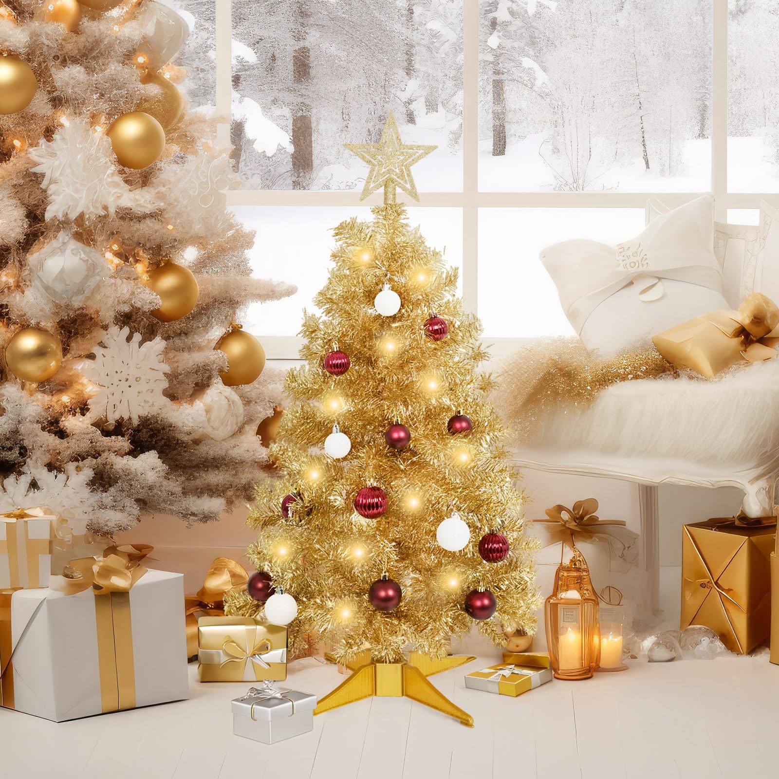 Foto 6 pulgar | Árbol De Navidad Sunshine Champagne Con Luz De 90 Cm Y Adornos - Venta Internacional.