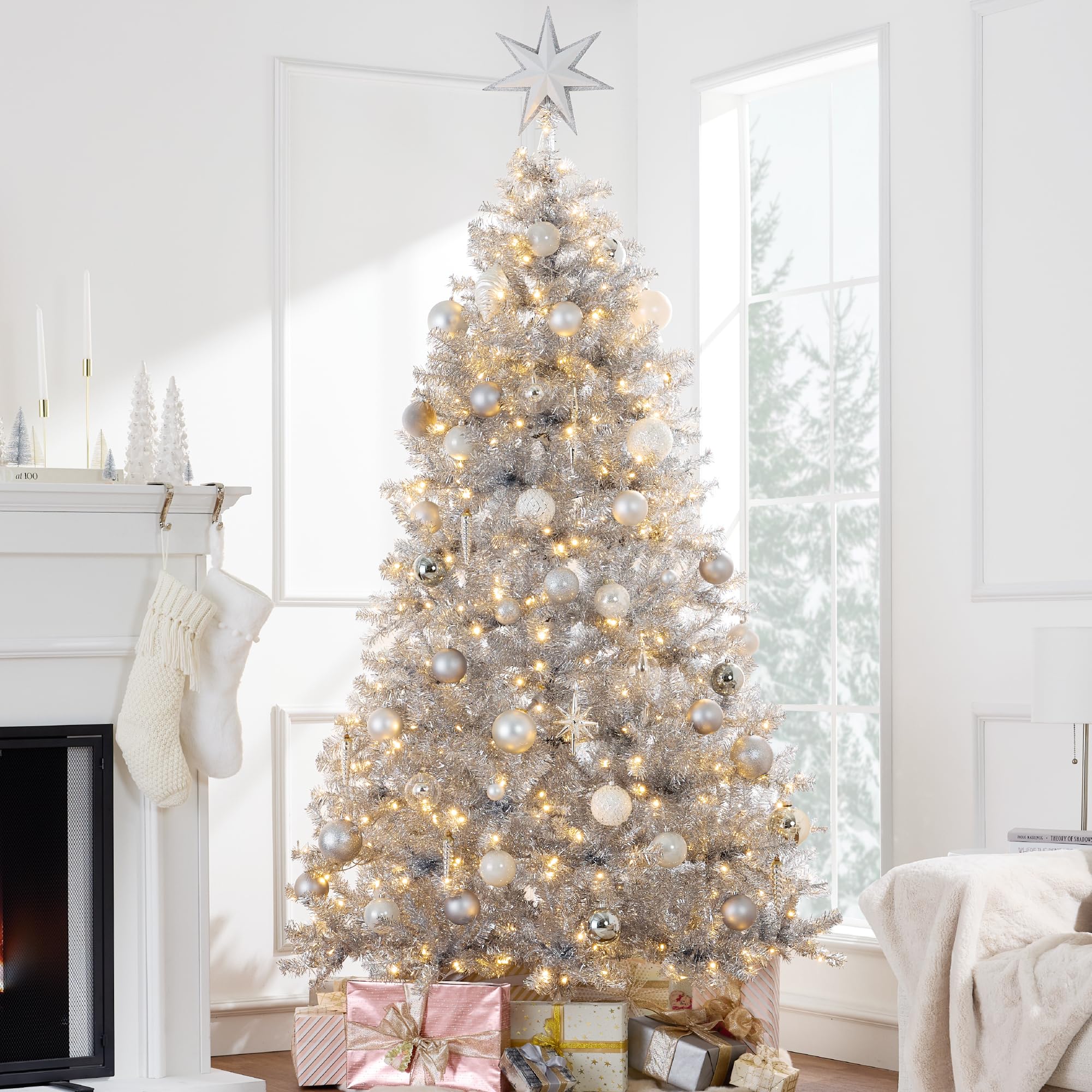 Foto 1 | Árbol De Navidad Best Choice Products, Oropel Preiluminado De 9 Pies, Plateado - Venta Internacional.