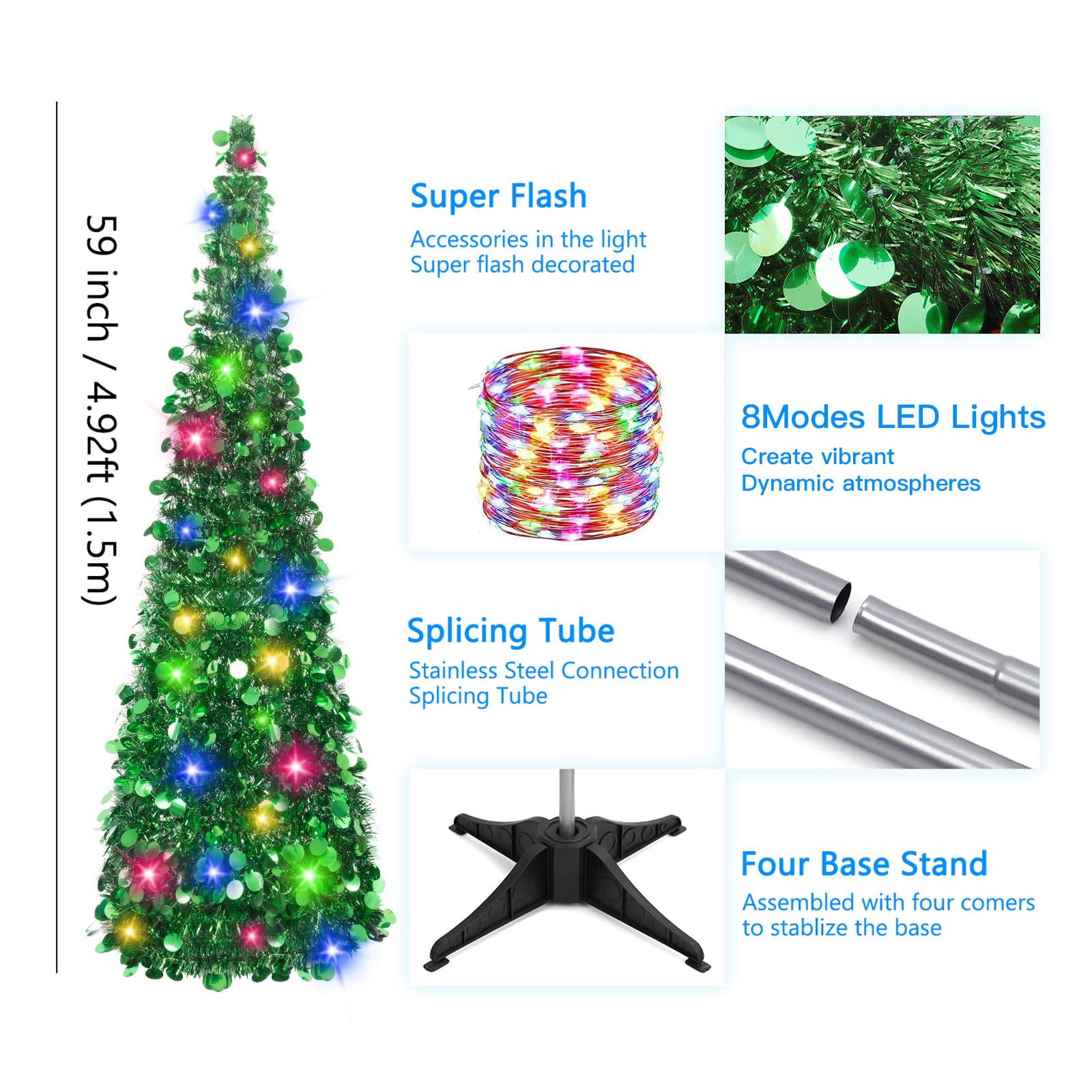 Foto 3 | Árbol De Navidad Macting De 1,5 M Con Luces, 8 Modos, 5 Pies - Venta Internacional.