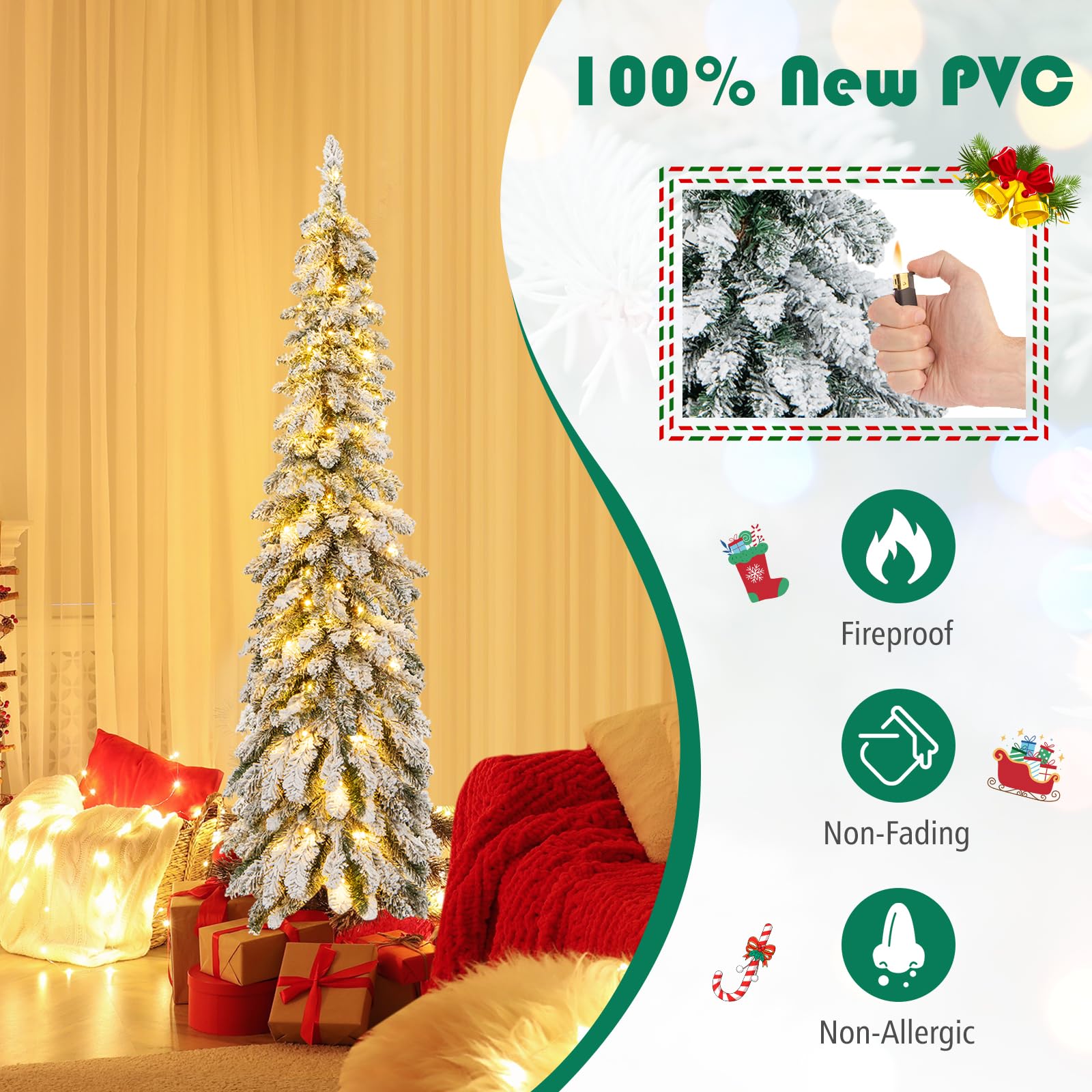 Foto 4 pulgar | Lápiz Flocado Preiluminado Christmas Tree Goplus De 1,5 M Con 150 Led - Venta Internacional.