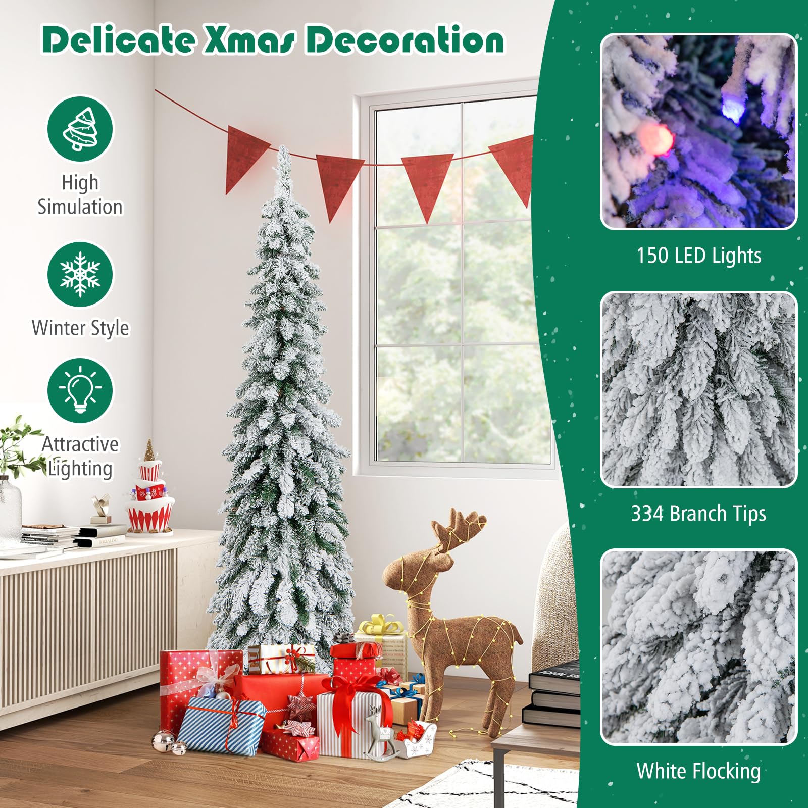 Foto 5 pulgar | Lápiz Flocado Preiluminado Christmas Tree Goplus De 1,5 M Con 150 Led - Venta Internacional.