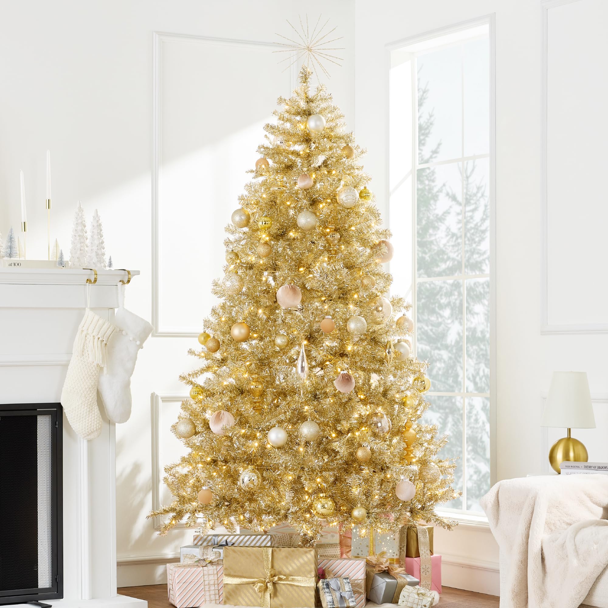 Foto 2 pulgar | Árbol de Navidad Best Choice Products Oropel Dorado Preiluminado de 9 Pies - Venta Internacional