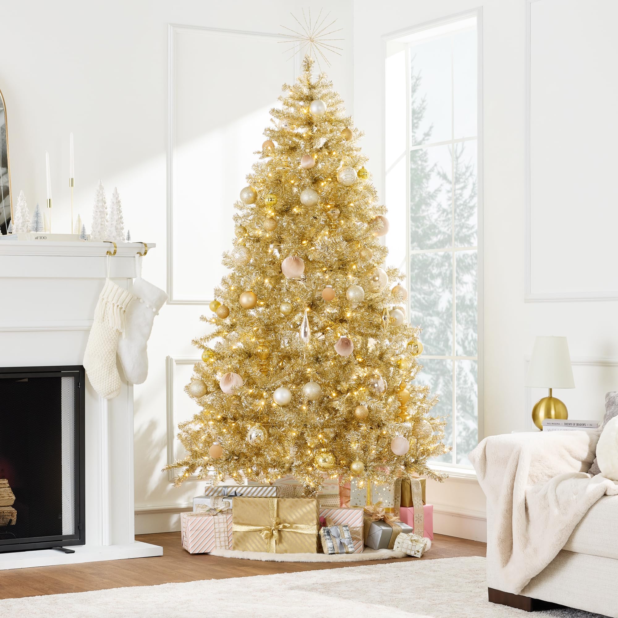 Foto 3 pulgar | Árbol de Navidad Best Choice Products Oropel Dorado Preiluminado de 9 Pies - Venta Internacional