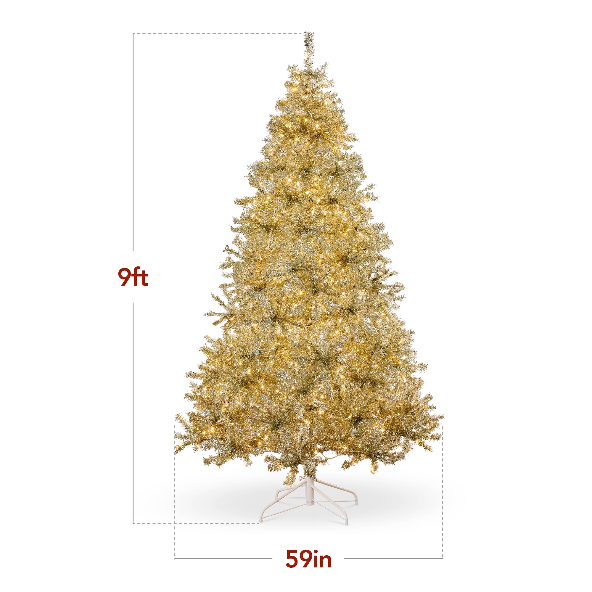 Foto 8 pulgar | Árbol de Navidad Best Choice Products Oropel Dorado Preiluminado de 9 Pies - Venta Internacional