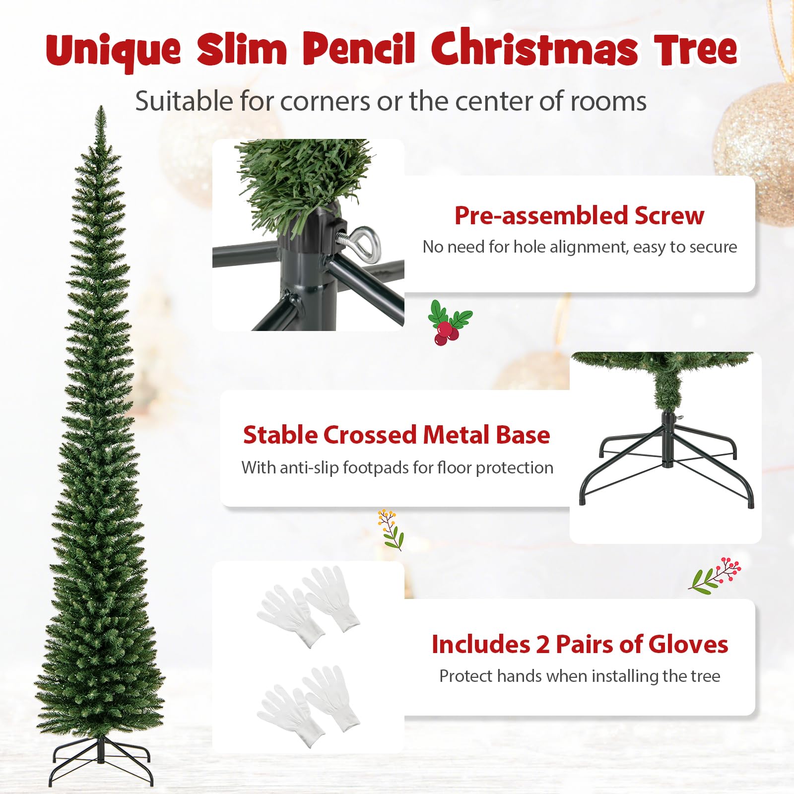 Foto 5 | Lápiz Delgado Preiluminado Goplus Christmas Tree De 9 Pies Con 400 Led - Venta Internacional.
