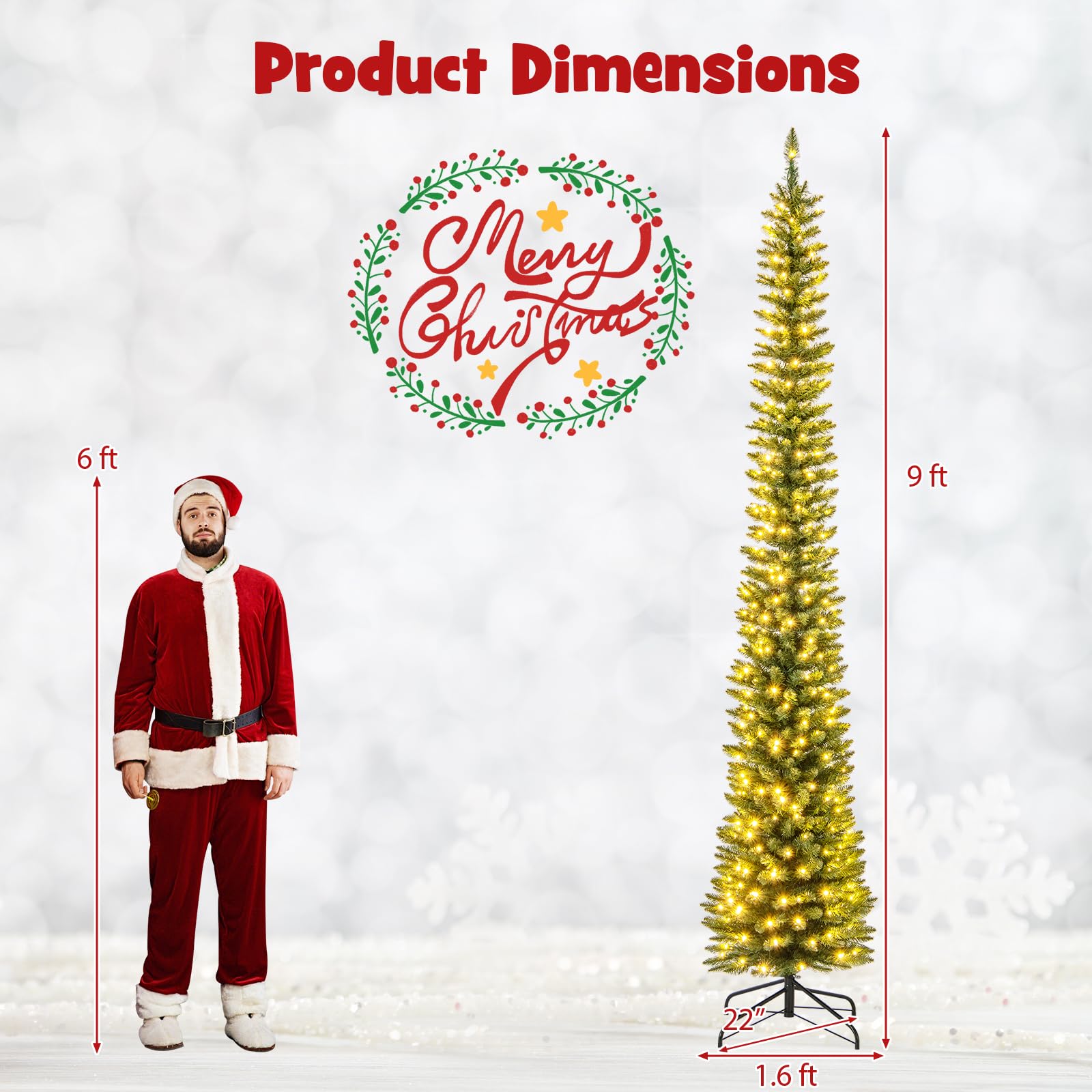 Foto 8 pulgar | Lápiz Delgado Preiluminado Goplus Christmas Tree De 9 Pies Con 400 Led - Venta Internacional.