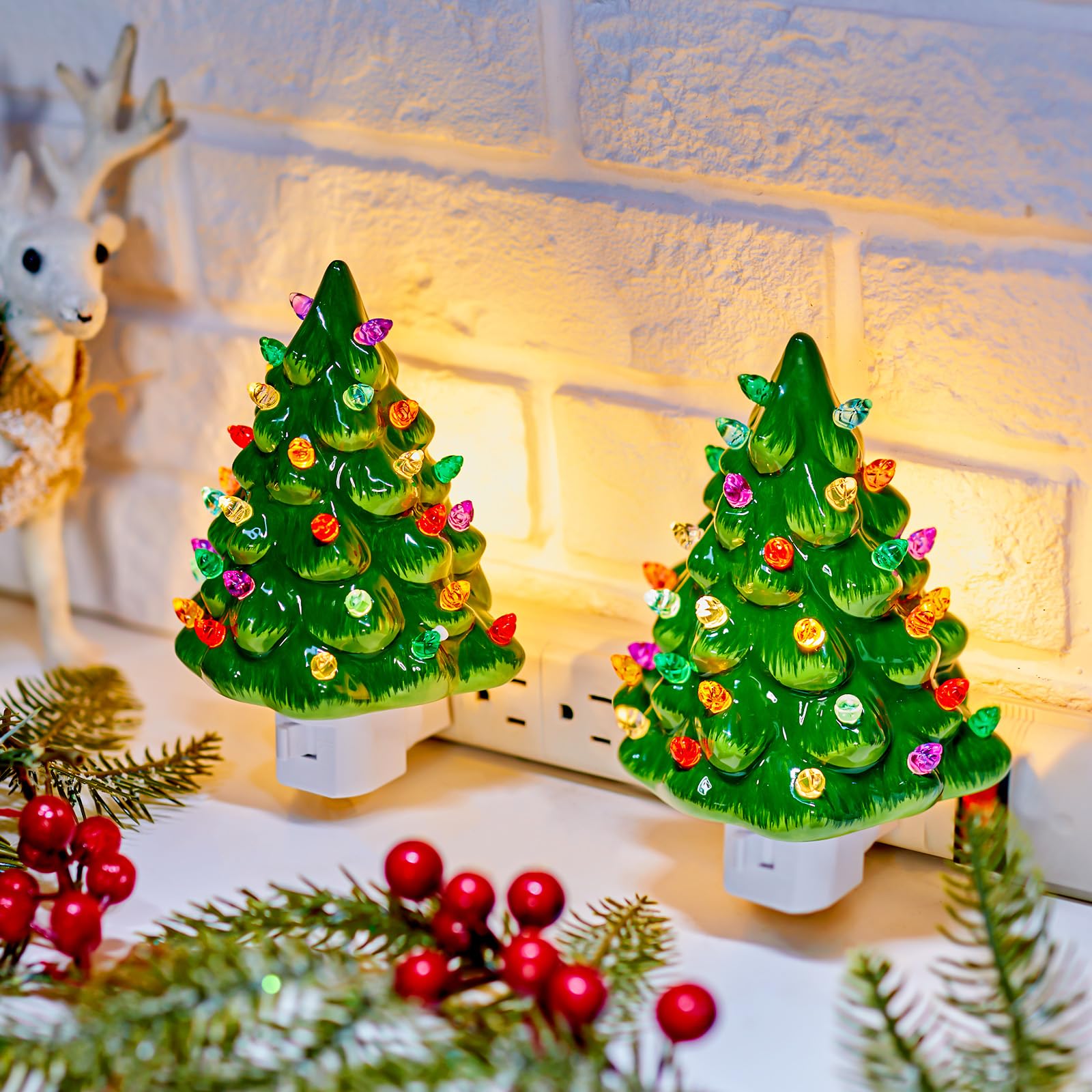 Árbol De Navidad De Cerámica Night Light Brightown, 6 Pulgadas, Paquete De 2 - Venta Internacional. $1,067