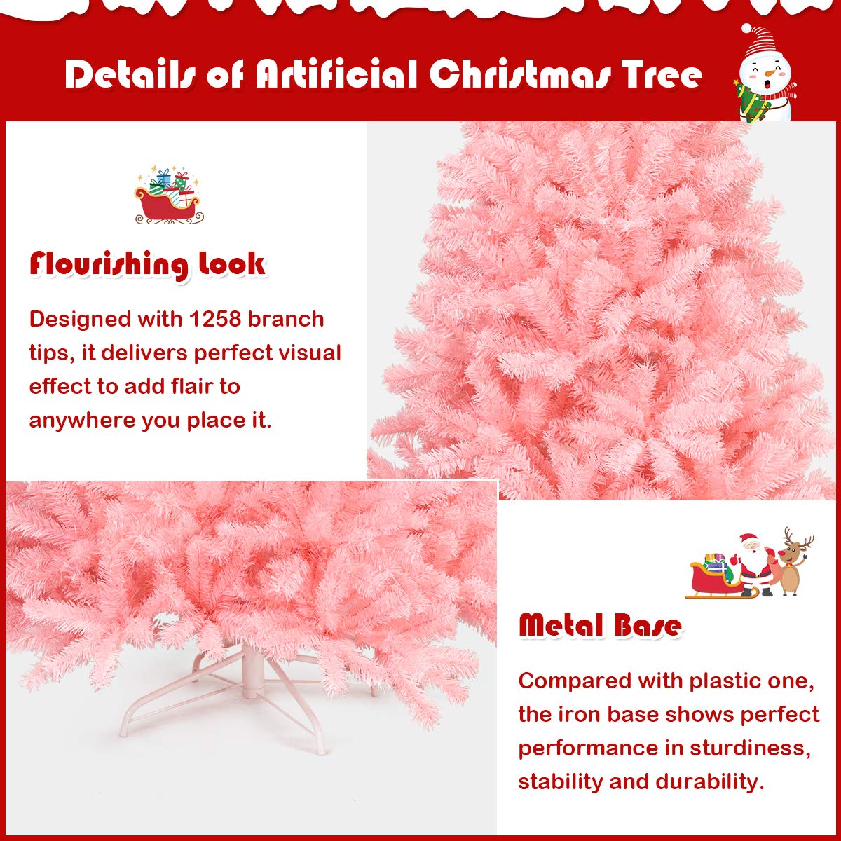 Foto 5 pulgar | Árbol De Navidad Goplus Artificial Rosa Sin Iluminación De 2,3 M Con Soporte - Venta Internacional.