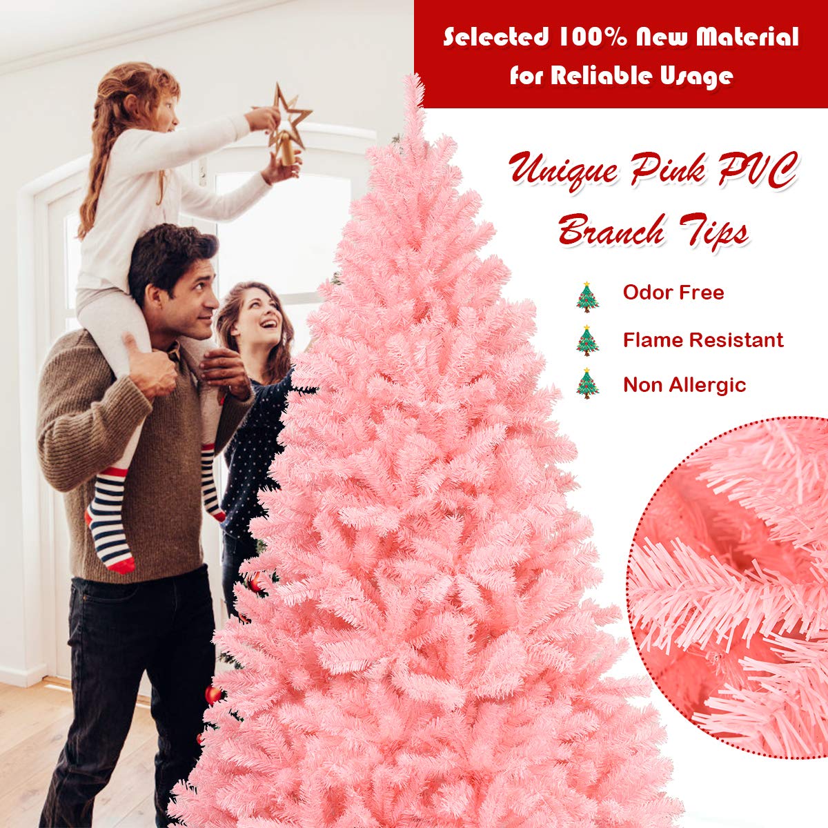 Foto 6 pulgar | Árbol De Navidad Goplus Artificial Rosa Sin Iluminación De 2,3 M Con Soporte - Venta Internacional.