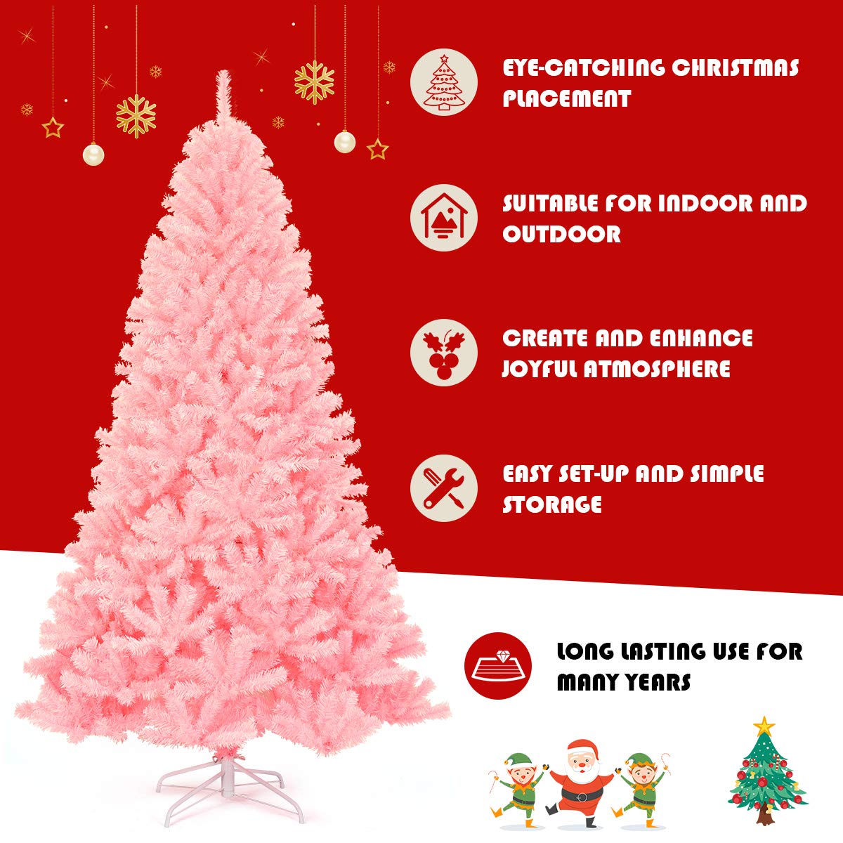 Foto 7 pulgar | Árbol De Navidad Goplus Artificial Rosa Sin Iluminación De 2,3 M Con Soporte - Venta Internacional.