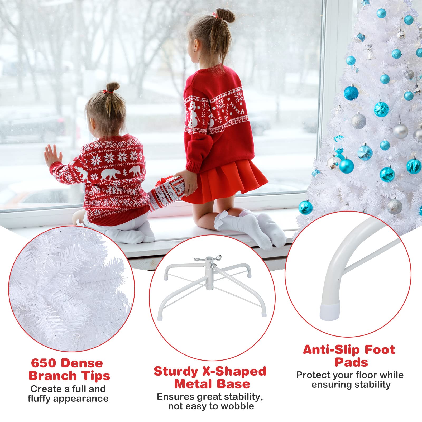 Foto 3 pulgar | Árbol De Navidad Costway De Pvc Artificial De 6 Pies Con Soporte Blanco - Venta Internacional.