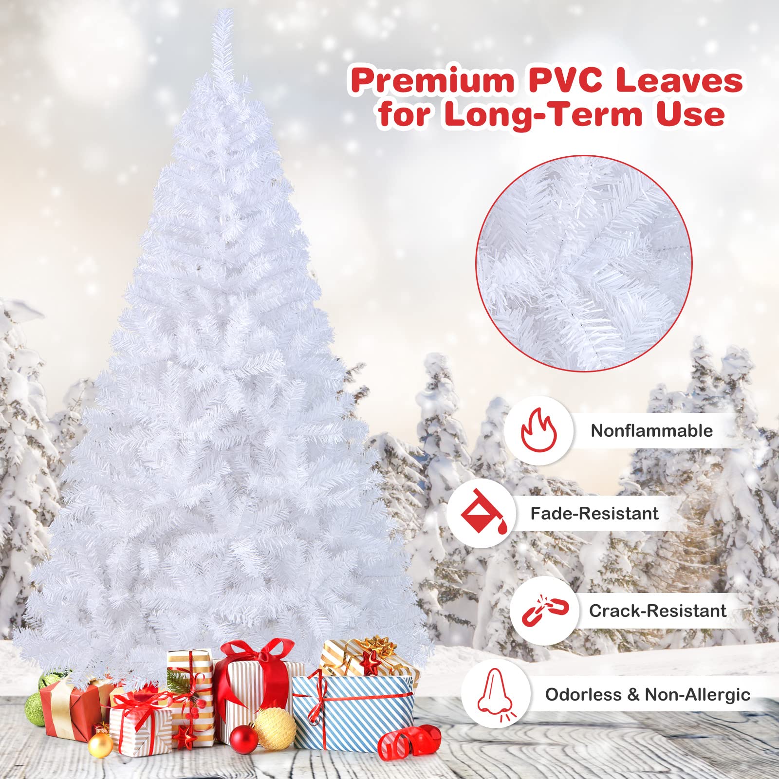 Foto 4 pulgar | Árbol De Navidad Costway De Pvc Artificial De 6 Pies Con Soporte Blanco - Venta Internacional.