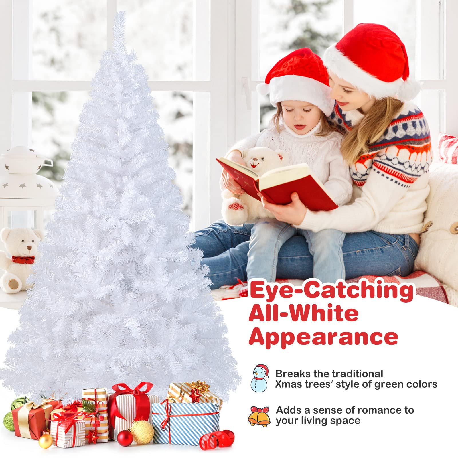 Foto 6 pulgar | Árbol De Navidad Costway De Pvc Artificial De 6 Pies Con Soporte Blanco - Venta Internacional.