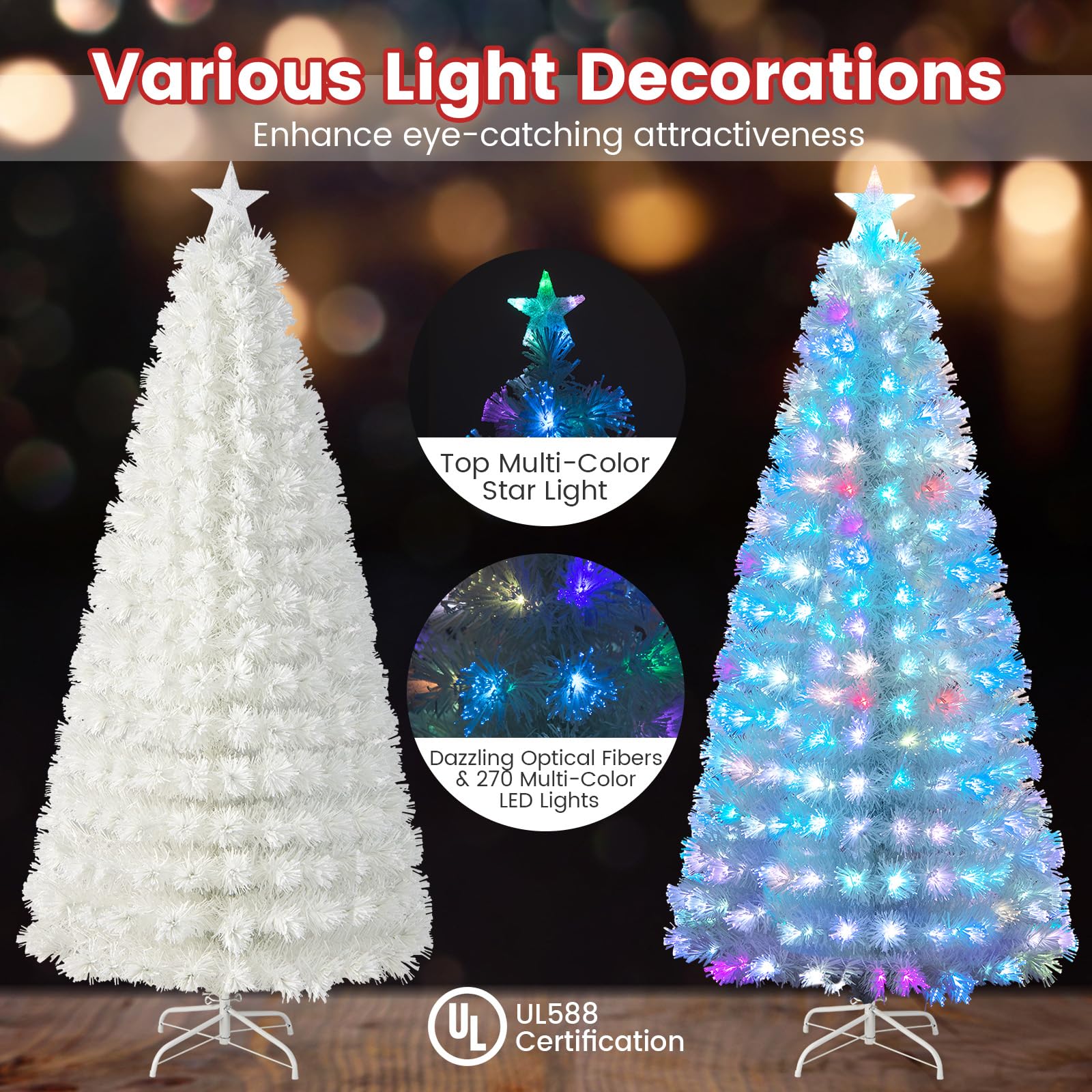 Foto 2 | Árbol De Navidad Goplus, Fibra Óptica Preiluminada, 7 Pies Con 270 Puntas - Venta Internacional.