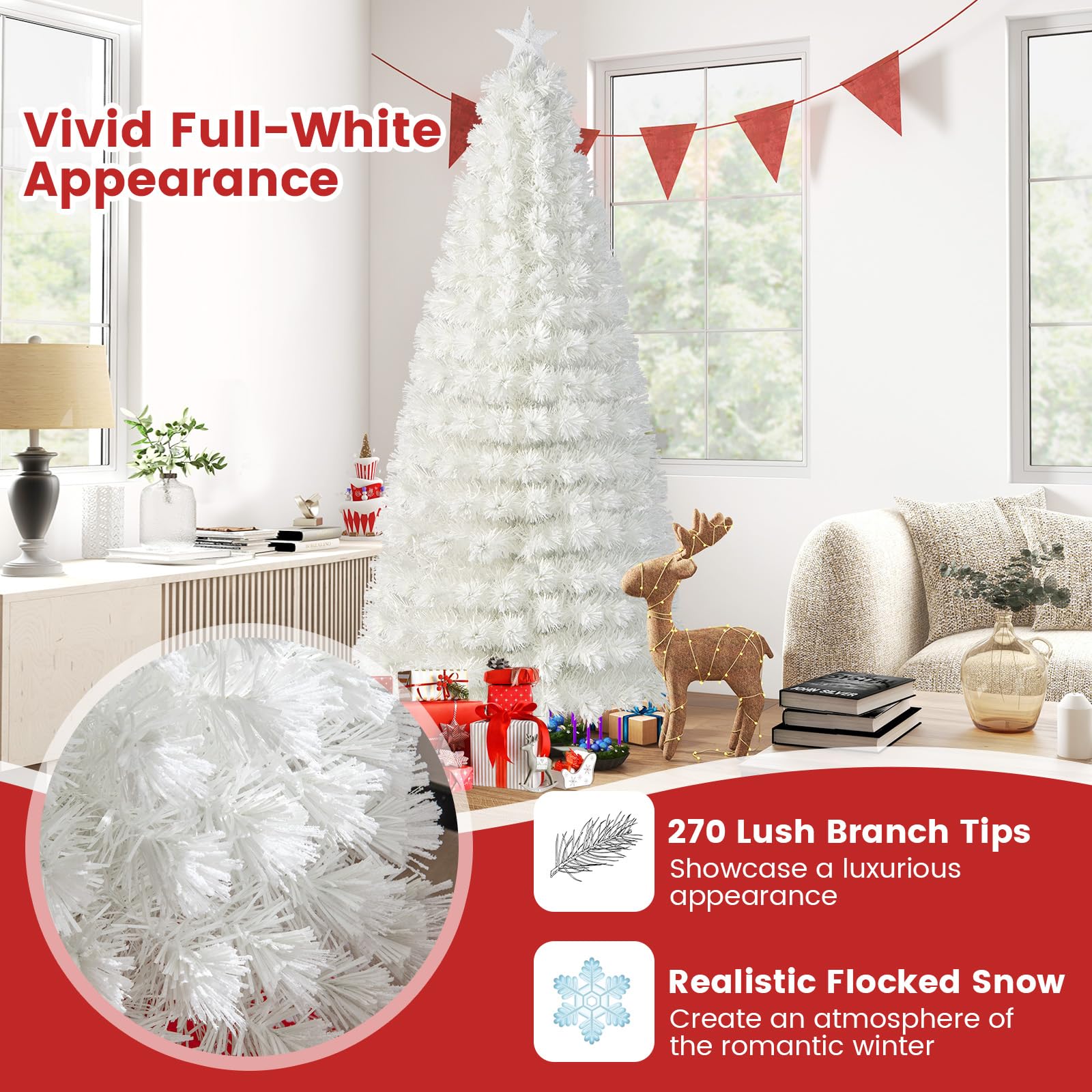 Foto 3 | Árbol De Navidad Goplus, Fibra Óptica Preiluminada, 7 Pies Con 270 Puntas - Venta Internacional.