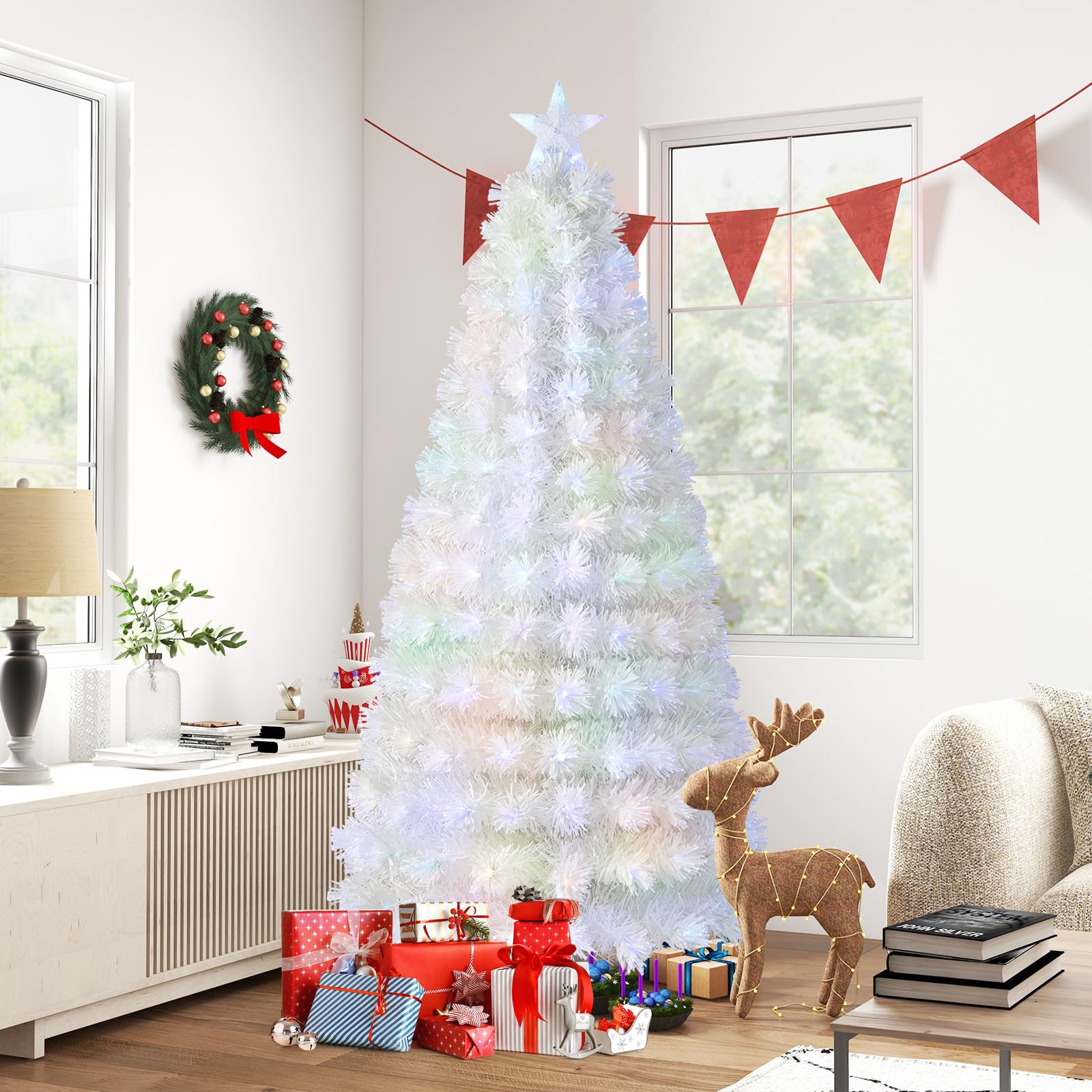 Foto 6 | Árbol De Navidad Goplus, Fibra Óptica Preiluminada, 7 Pies Con 270 Puntas - Venta Internacional.