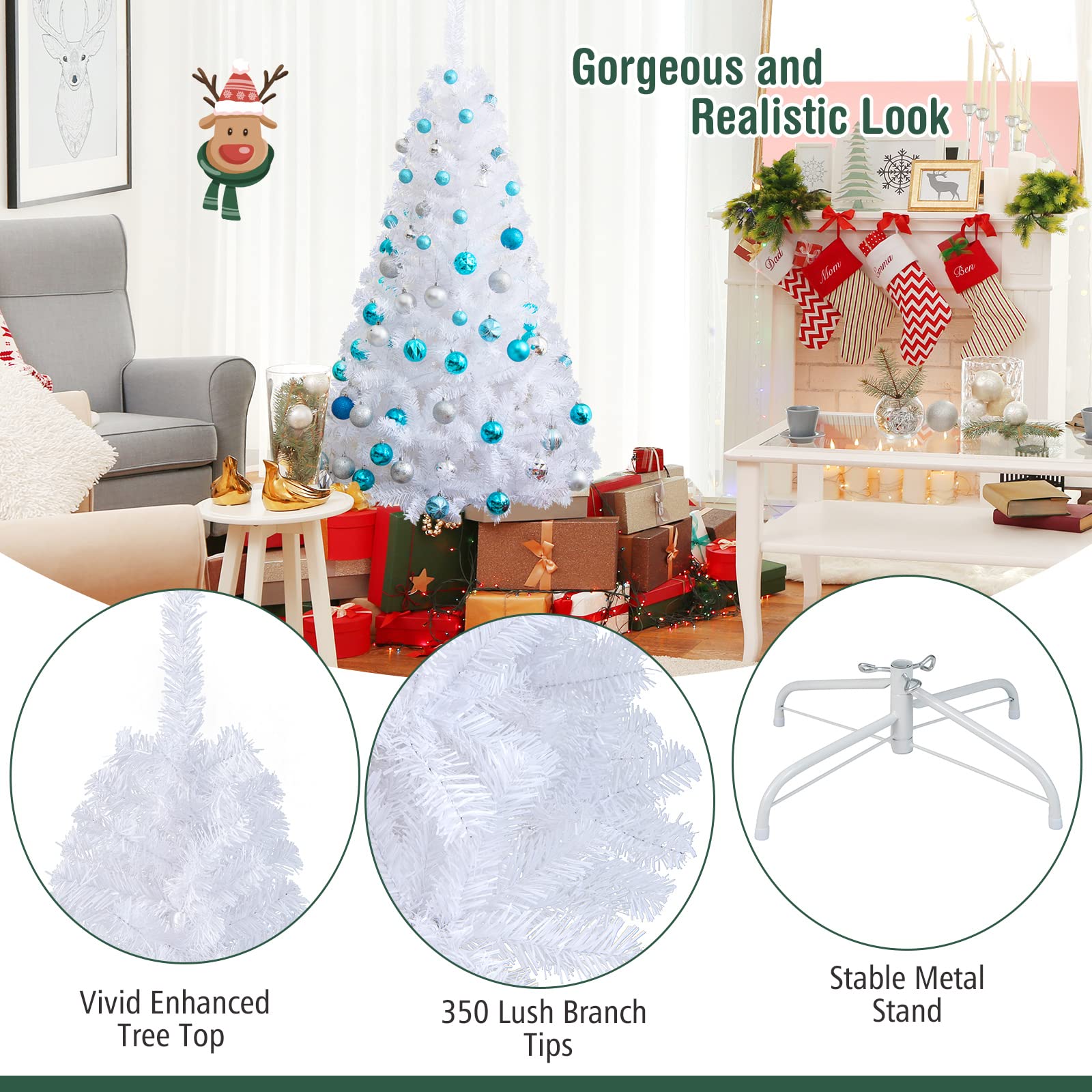 Foto 4 pulgar | Árbol De Navidad Costway De Pvc Artificial De 5 Pies Con Soporte Blanco - Venta Internacional.