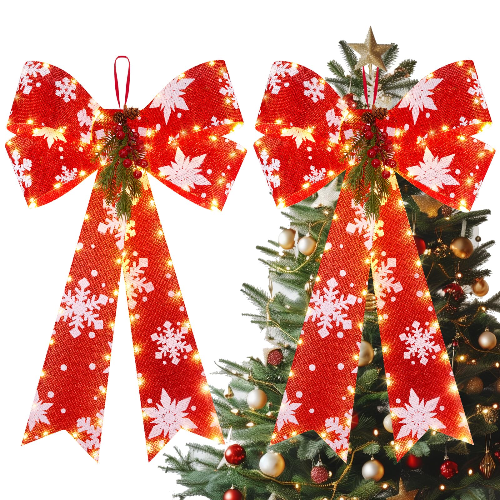 Foto 8 pulgar | Lazo Navideño Brightown Led Rojo Con Temporizador, 40 X 60 Cm - Venta Internacional.