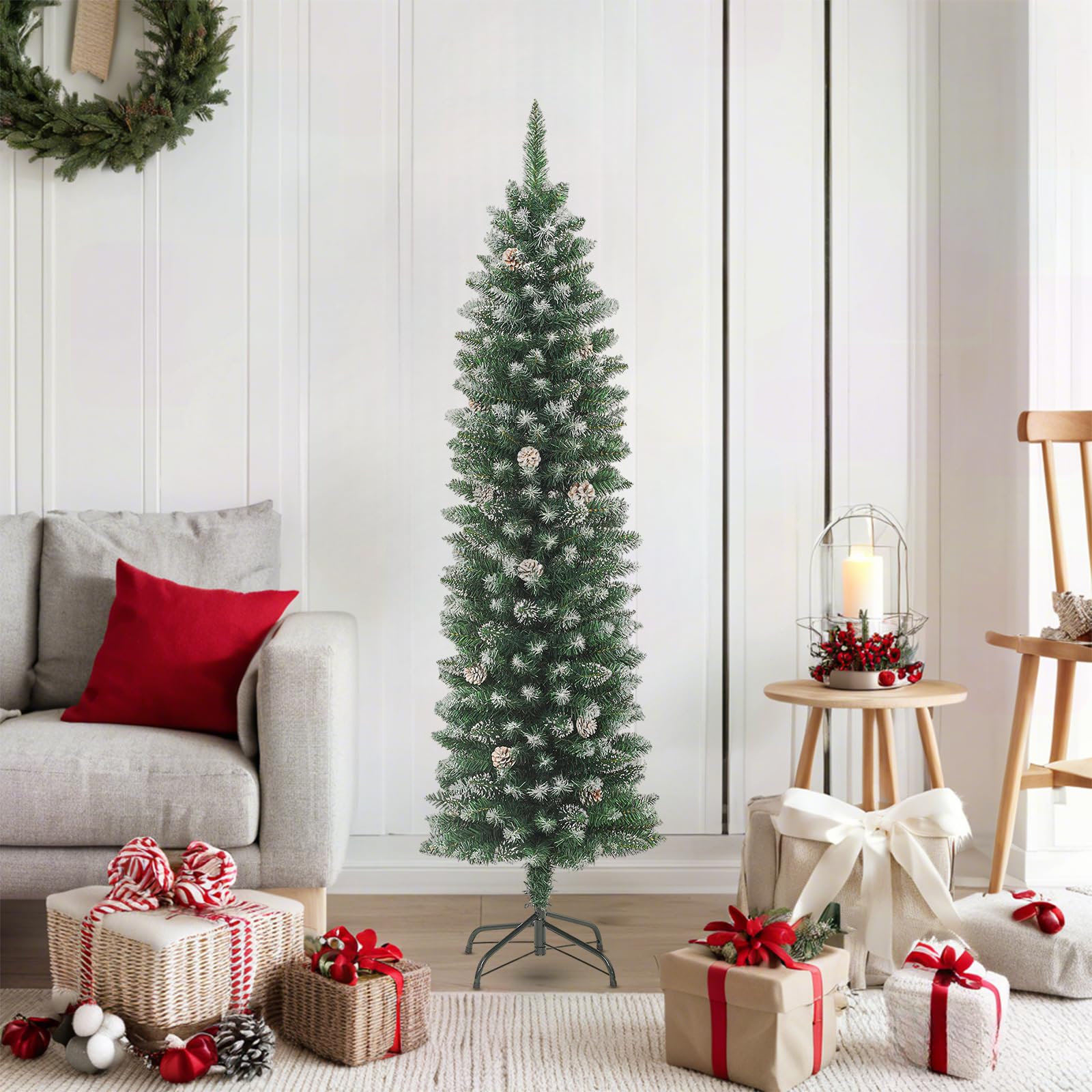 Foto 4 pulgar | Árbol De Navidad Vidaxl, 180 Cm, Delgado, Con Decoración De Nieve, Color Verde - Venta Internacional.