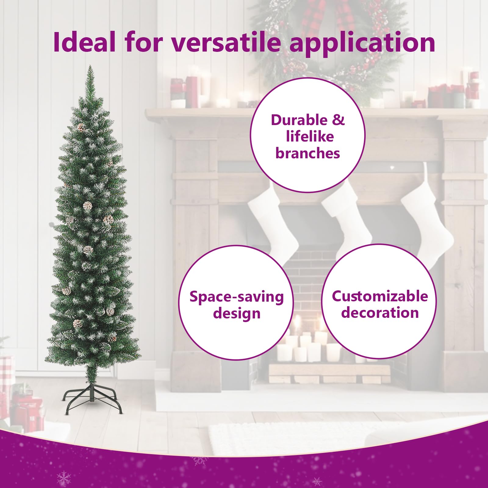 Foto 6 | Árbol De Navidad Vidaxl, 180 Cm, Delgado, Con Decoración De Nieve, Color Verde - Venta Internacional.