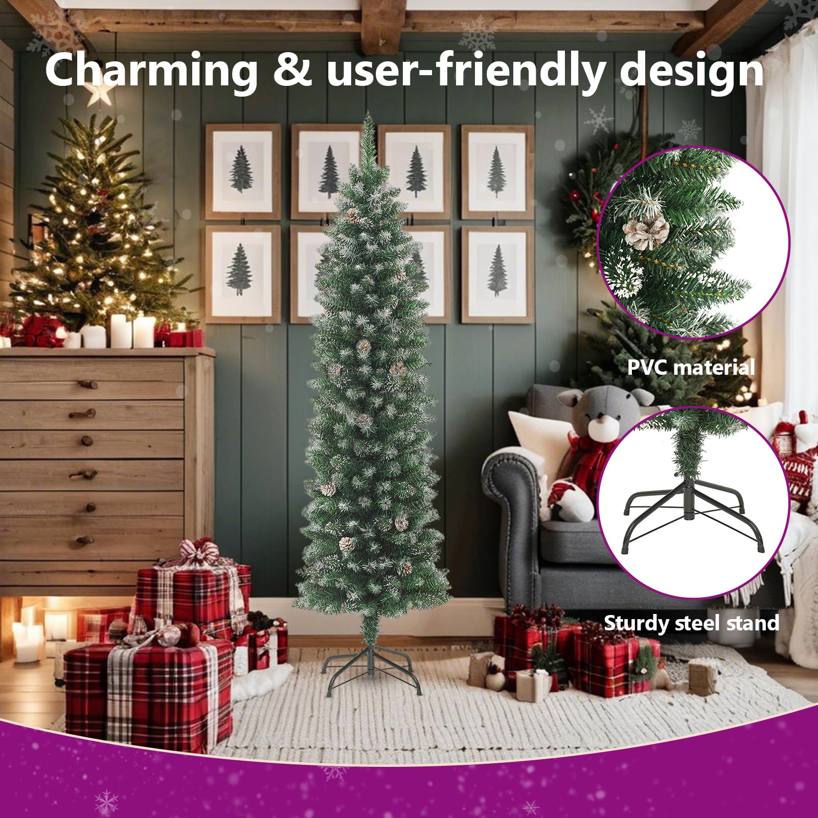 Foto 8 pulgar | Árbol De Navidad Vidaxl, 180 Cm, Delgado, Con Decoración De Nieve, Color Verde - Venta Internacional.