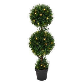 Foto 1 | Árbol De Cedro Artificial Preiluminado Con Forma De Topiario De Doble Bola, 90 Cm - Venta Internacional.