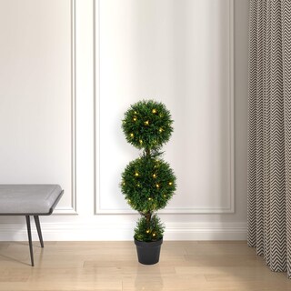 Foto 3 | Árbol De Cedro Artificial Preiluminado Con Forma De Topiario De Doble Bola, 90 Cm - Venta Internacional.